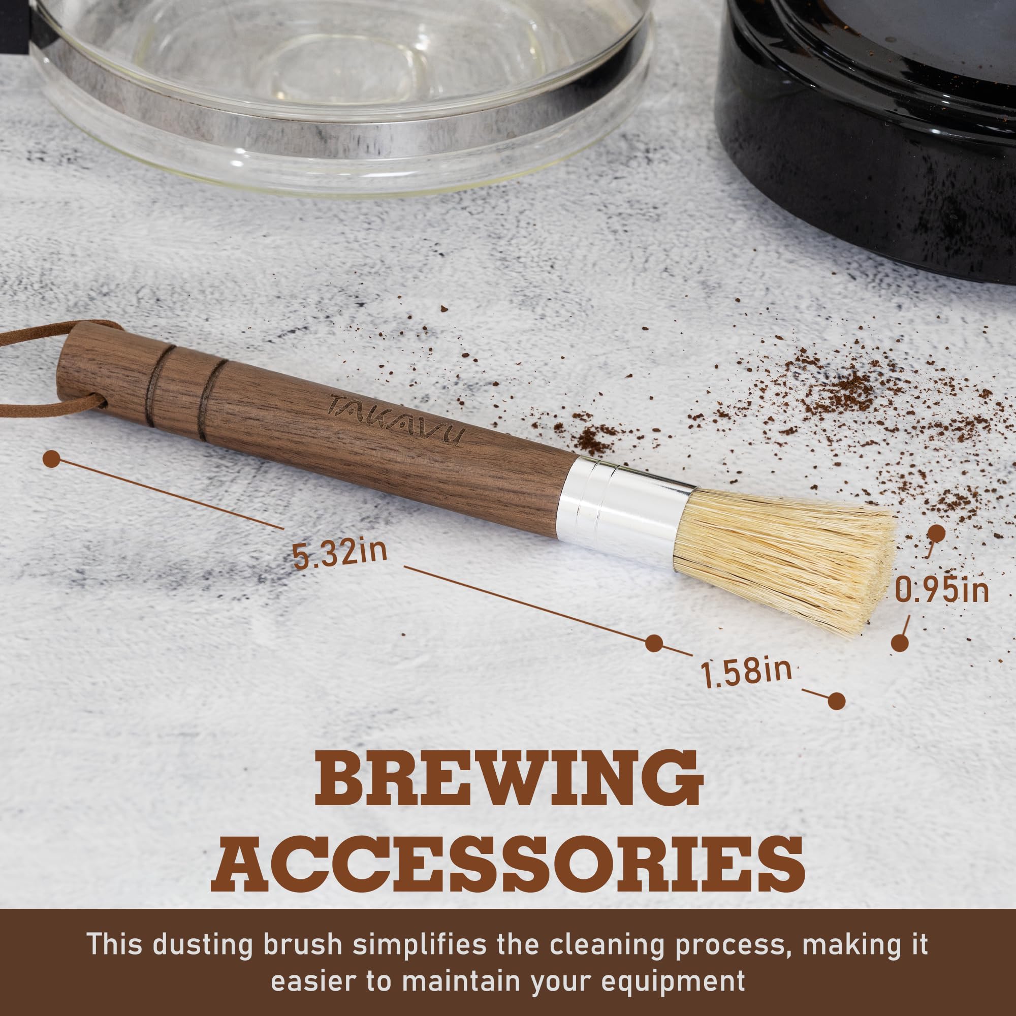 Takavu Coffee Cleaning Brush White Boar Bristle, Grinder Espresso Machine Cleaner Tool, Brista Dusting Accessories Used On Group