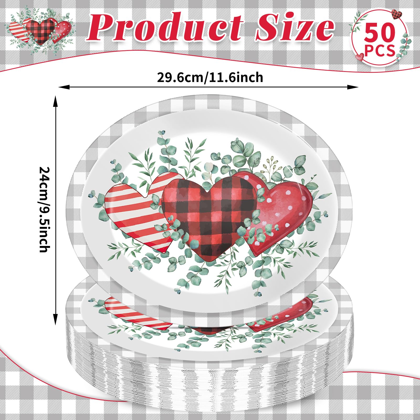 Chunnin 50Pcs Valentine'S Day Party Supplies Valentines Party Oval Paper Plates 11.6 X 9.5In Eucalyptus Love Heart Disposable Ta