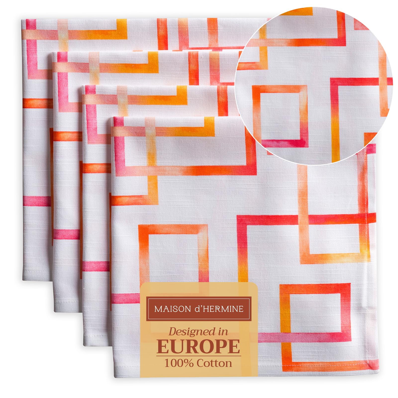 Maison d' Hermine Napkin 100% Cotton 20''x20'' Set of 4 Decorative Washable Table Cloth Napkins for Gifts  Dining  Holidays  Buffet Parties & Wedding Use  Summer Maze - Spring/Summer