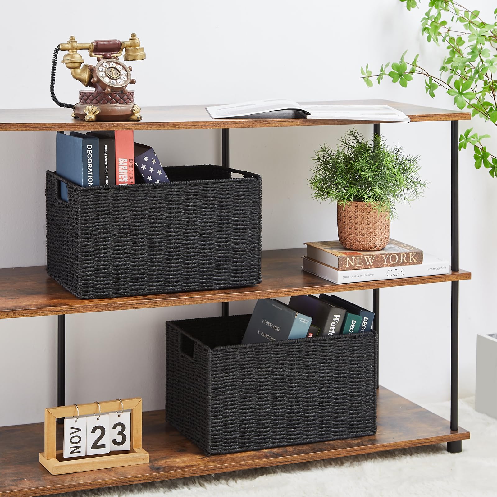 Vagusicc Wicker Storage Basket, Set of 2 Hand-Woven Paper Rope Wicker Basket, Small Storage Baskets for Organizing Toilet Paper