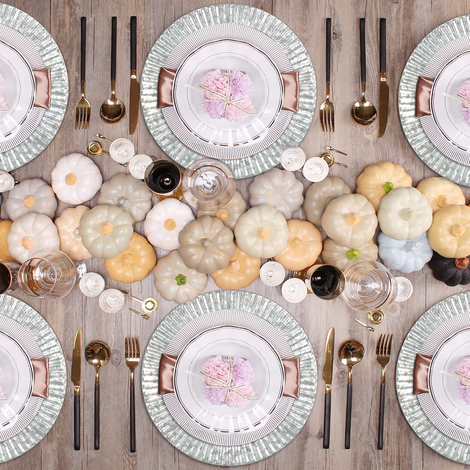 Koxin-Karlu 4-Piece Ruffled Galvanized Charger Plates, 13-Inch Steel Charger Plates Silver Dinner Plate Chargers Round Server Wa