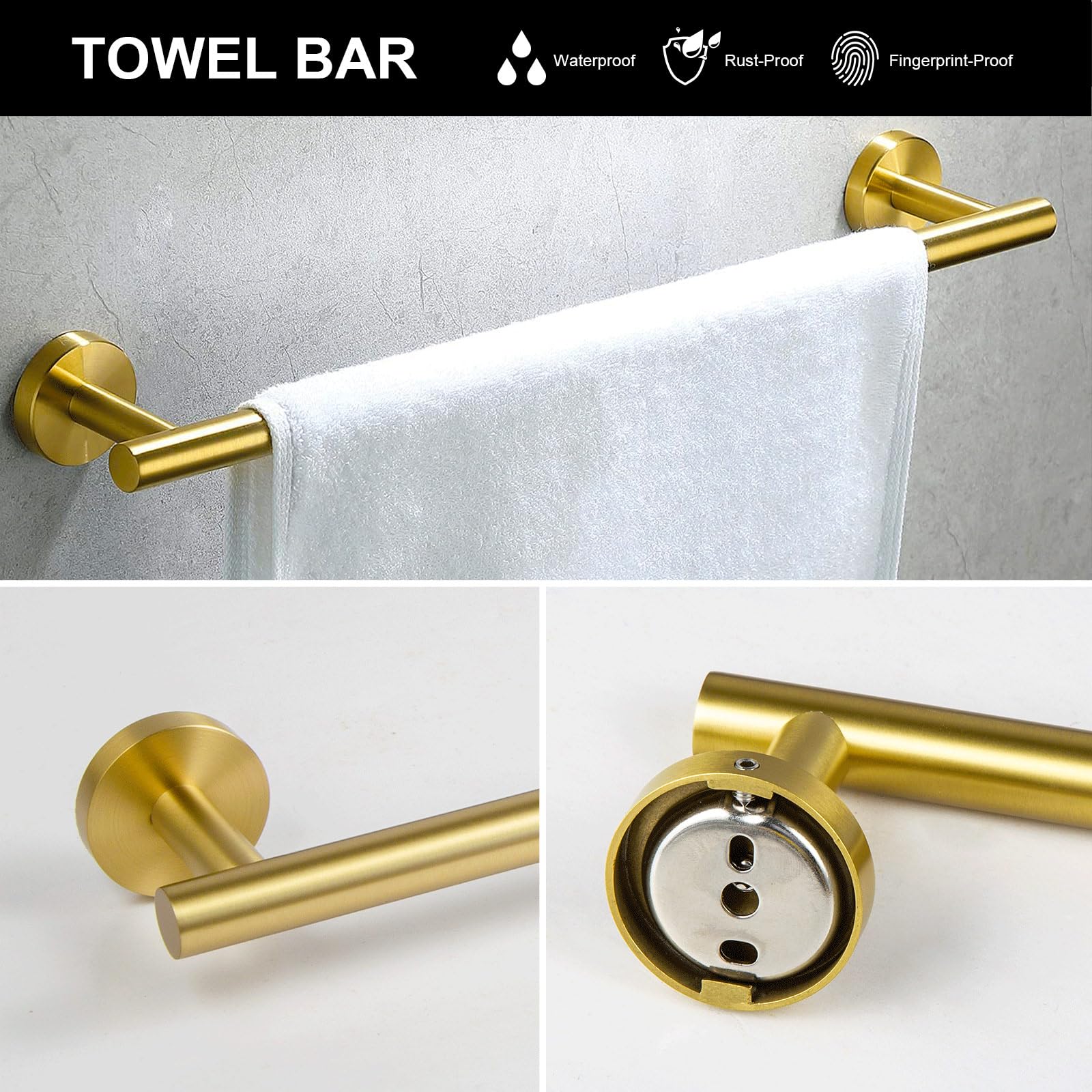 Lava Odoro 5-Piece Brushed Gold Bathroom Hardware Set, Gold Towel Bar Set Bathroom Towel Holder Set Towel Rack Set Stainless Ste