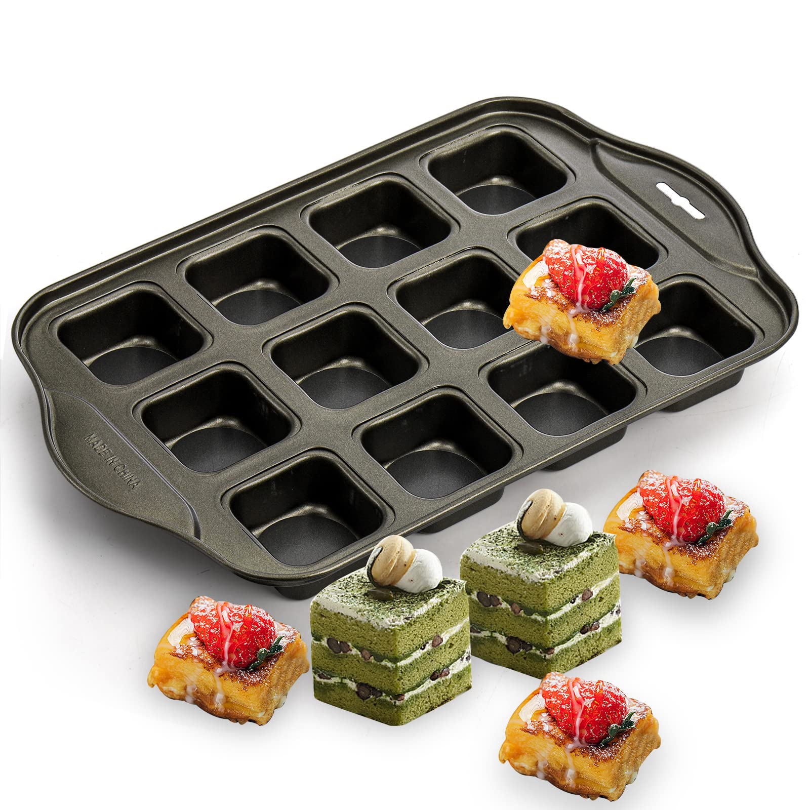 Tosnail 2 Pack 12 Cavity Mini Cheesecake Pan With Removable Bottom, All Edges Brownie Pan, Square Cupcake Muffin Pan, Small Brea