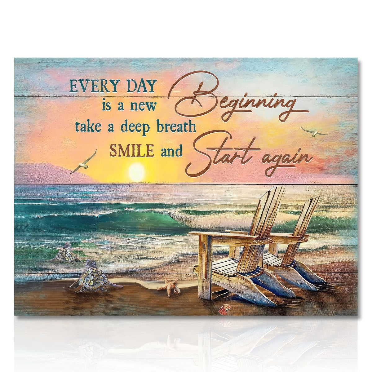 Dazzlewall Sea Turtle Bathroom Canvas Beach Ocean Wall Art Inspirational Quotes Pictures Wall Decor For Bathroom Bedroom Office