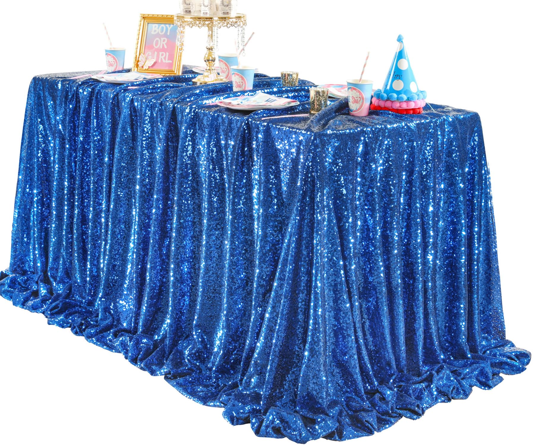 Queendream Sequin Tablecloth Royal Blue Party Decorations: 60X102 Inch Glitter Table Cloth For Wedding Graduations Anniversaries