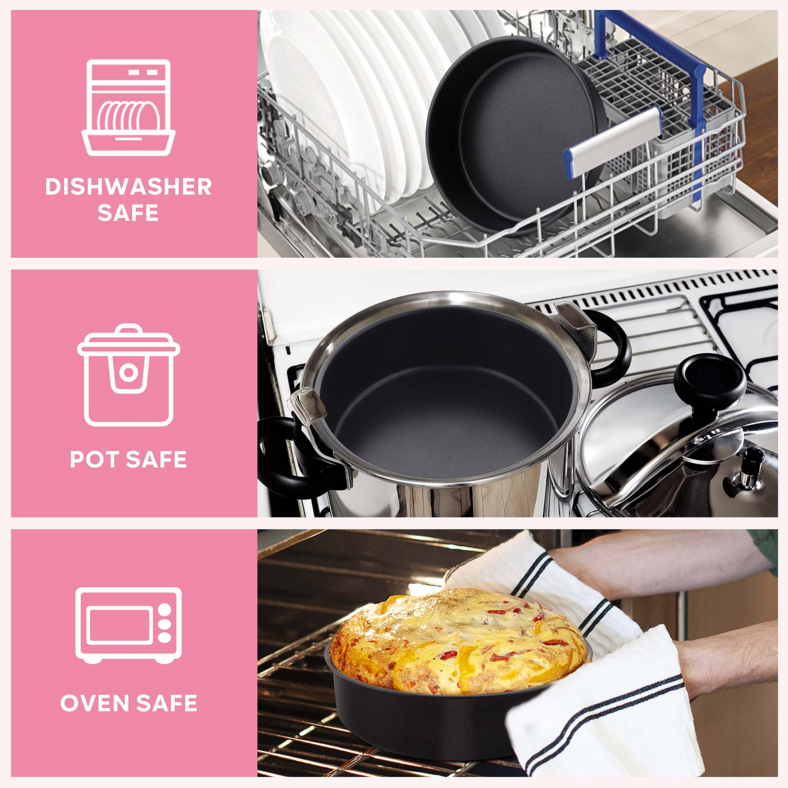 Herogo 8 Inch Round Cake Pan Set Of 3, Stainless Steel Black Nonstick Round Baking Pan, Birthday Wedding Layer Cake Pan, Non Tox