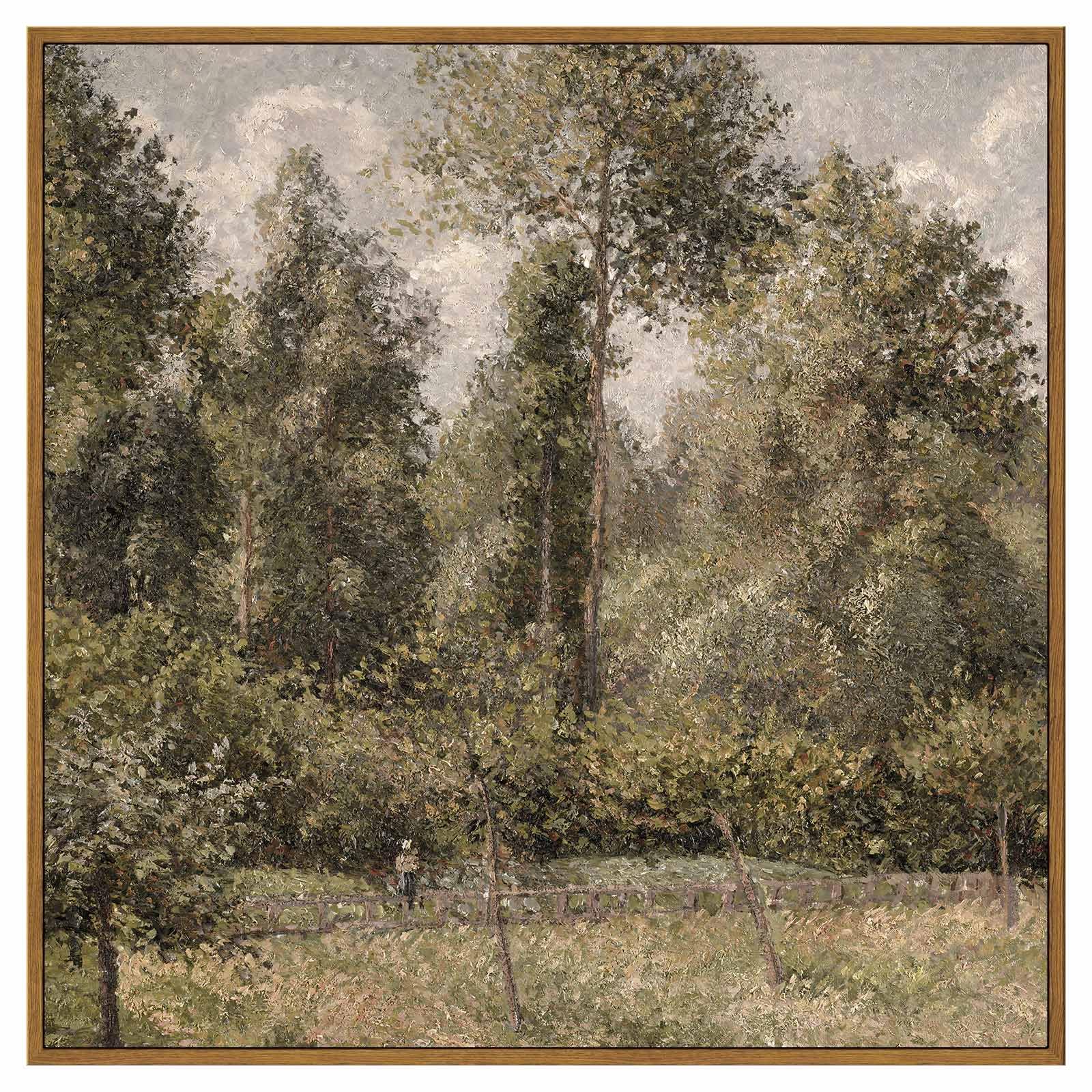 Insimsea Square Framed Canvas Wall Art, Large Decor Poplars In Garden Paintings, Classical Nature Wall Pictures For Bedroom Bath