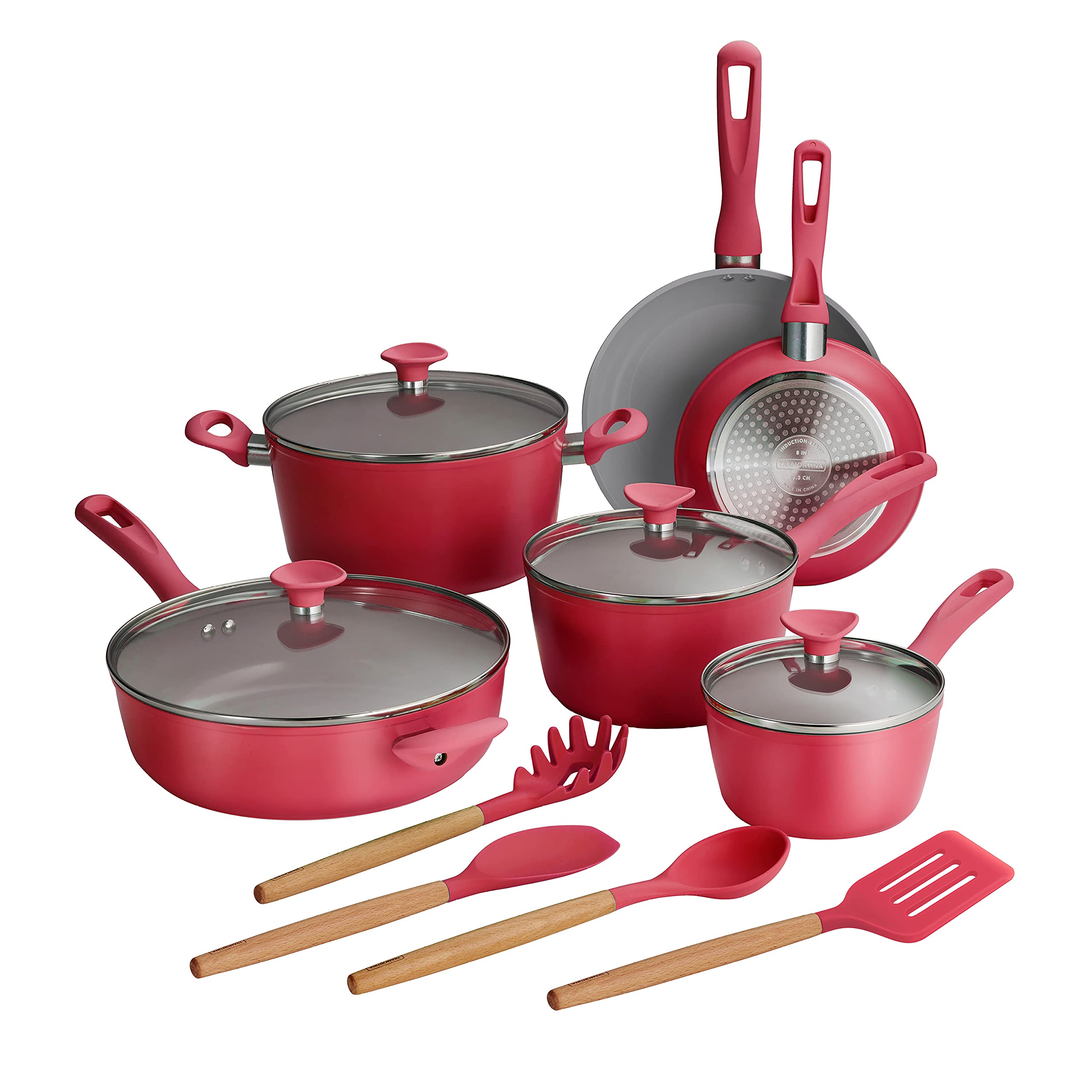 Tramontina Solara 14-Piece Ceramic Non Stick Cookware Set with Lids, Heavy-Gauge Aluminum Pots and Pans Kitchen Set with Nonstic