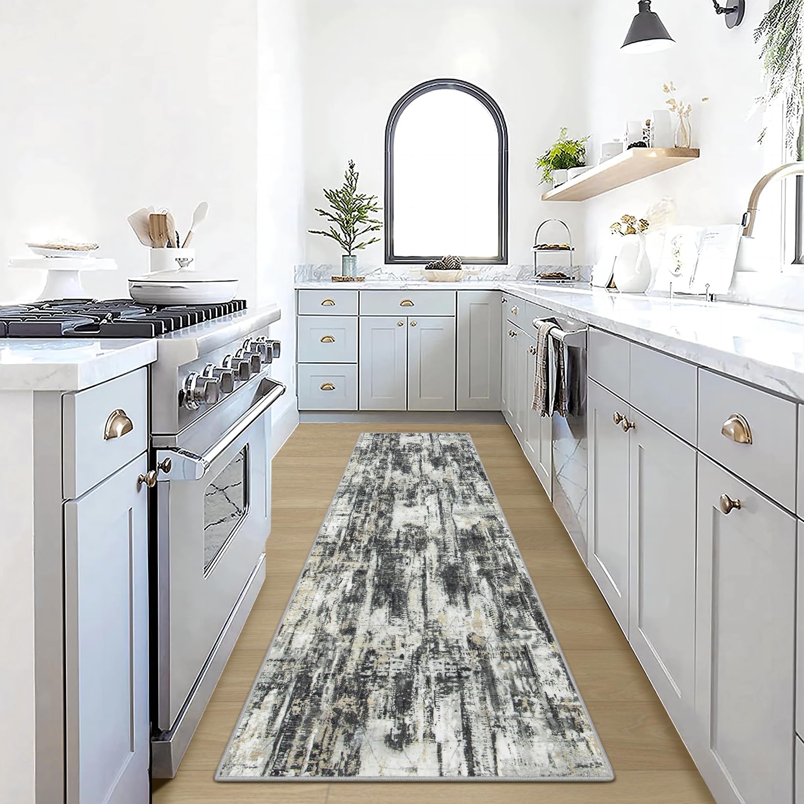 26x8 Runner Rugs Washable Rug: Modern Abstract Hallway Runner Rug Indoor Soft Low Pile Thin Carpet Anti-Skid Non-Shedding Ca
