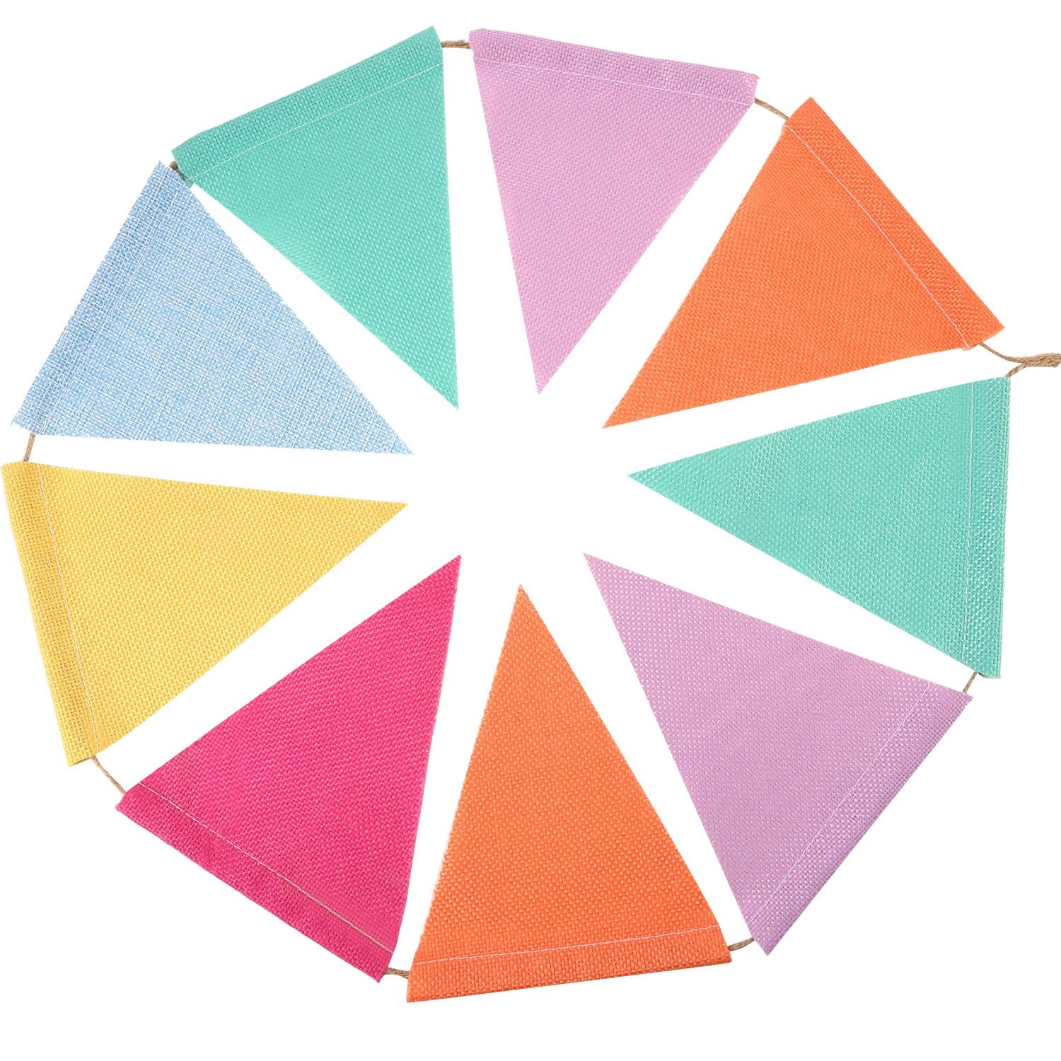 Hestya 24 Pieces 15.7 Feet Colorful Pennant Flags Banner Imitated Burlap Bunting Banner Pastel Fabric Triangle Flag for Classroo