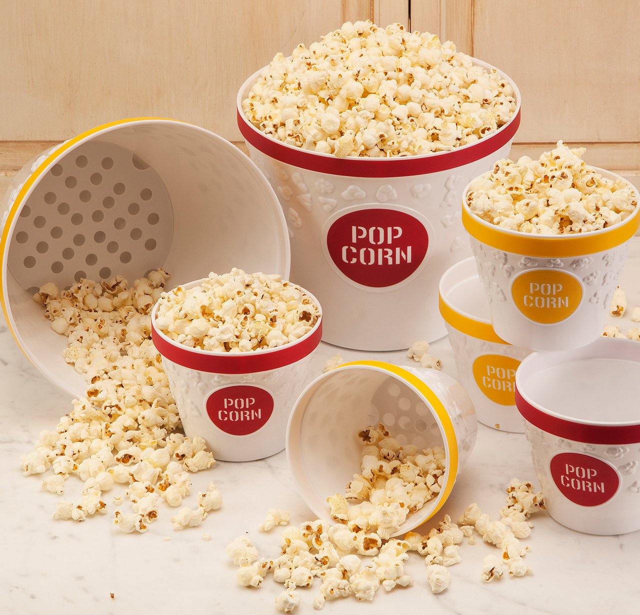 Hutzler Popcorn Buckets, Set Of 2, Red