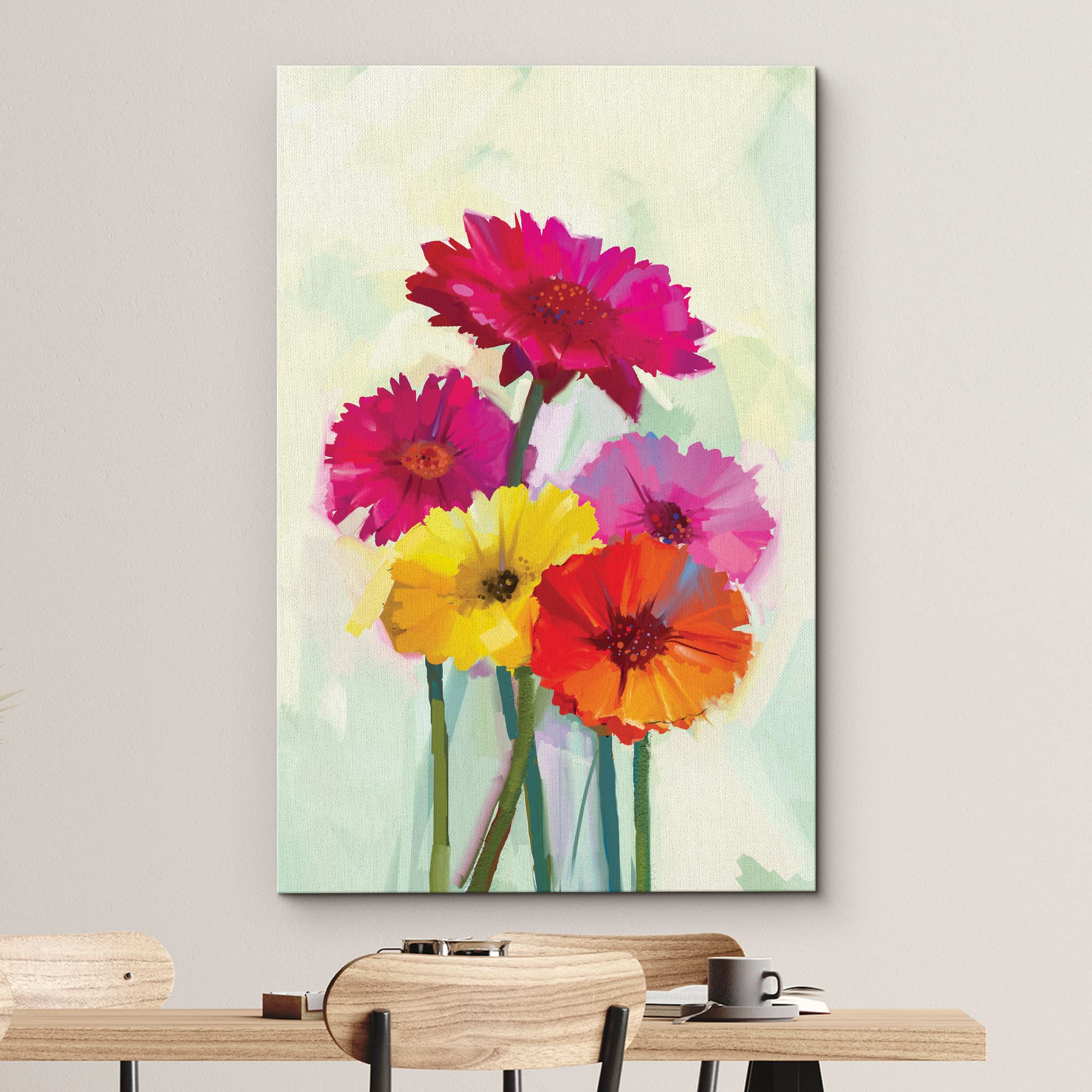 Wall26 Canvas Wall Art - Watercolor Style Colorful Flowers - Giclee Print Gallery Wrap Modern Home Art Ready To Hang - 16X24 Inc