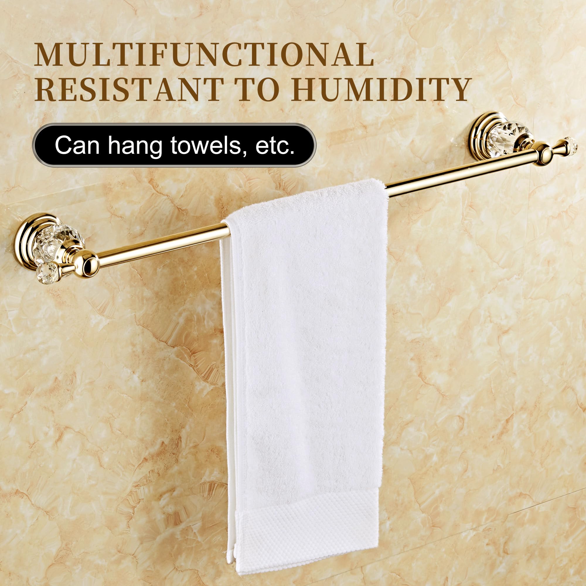 Golden Towel Rack,Adjustable Towel Holder Gold Crystal Bathroom Towel Bar