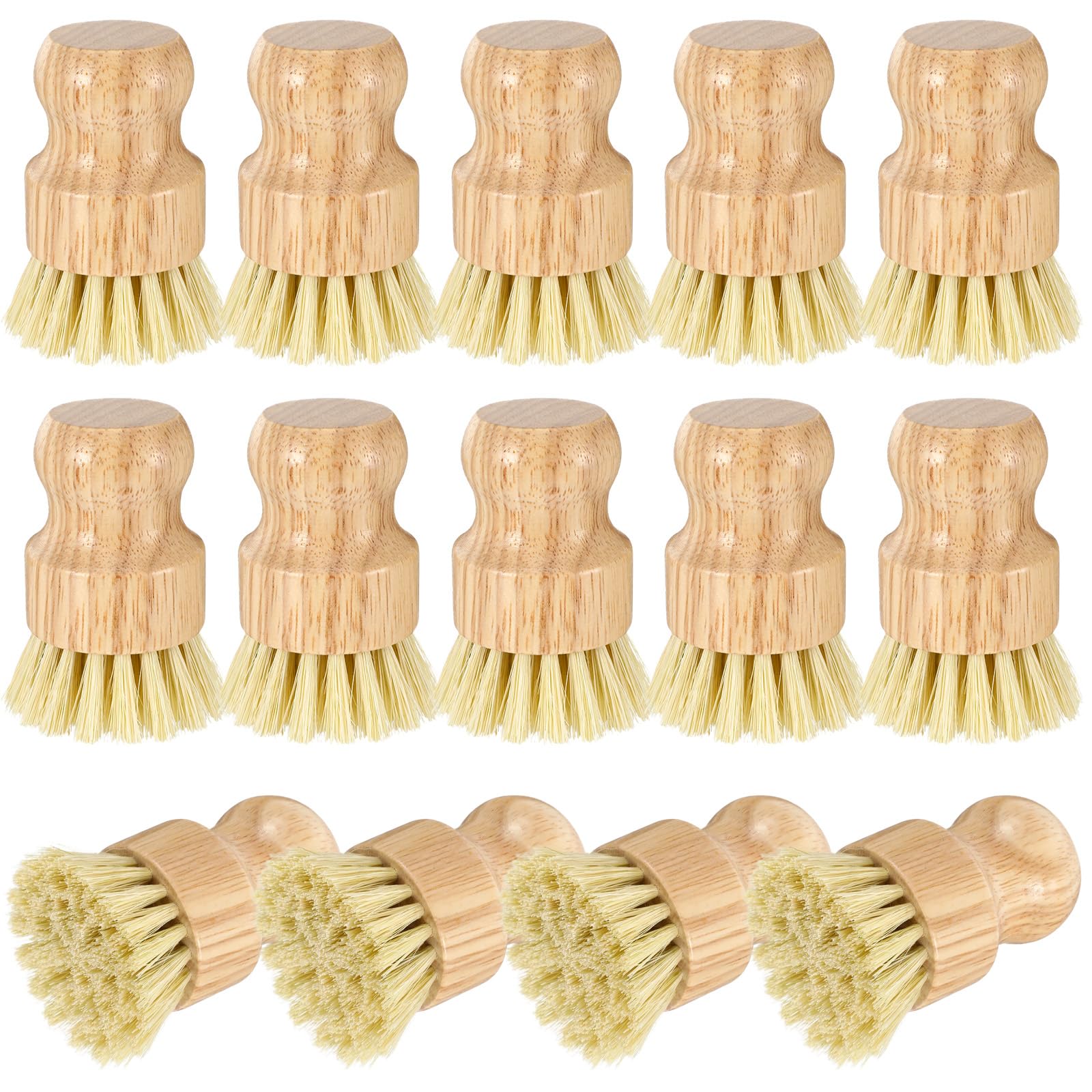 14 Pack Bamboo Dish Brush Set Natural Sisal Scrub Brushes for Pots Pans Sinks Vegetables, Wooden Dishwashing Scrubber Brush Kitc