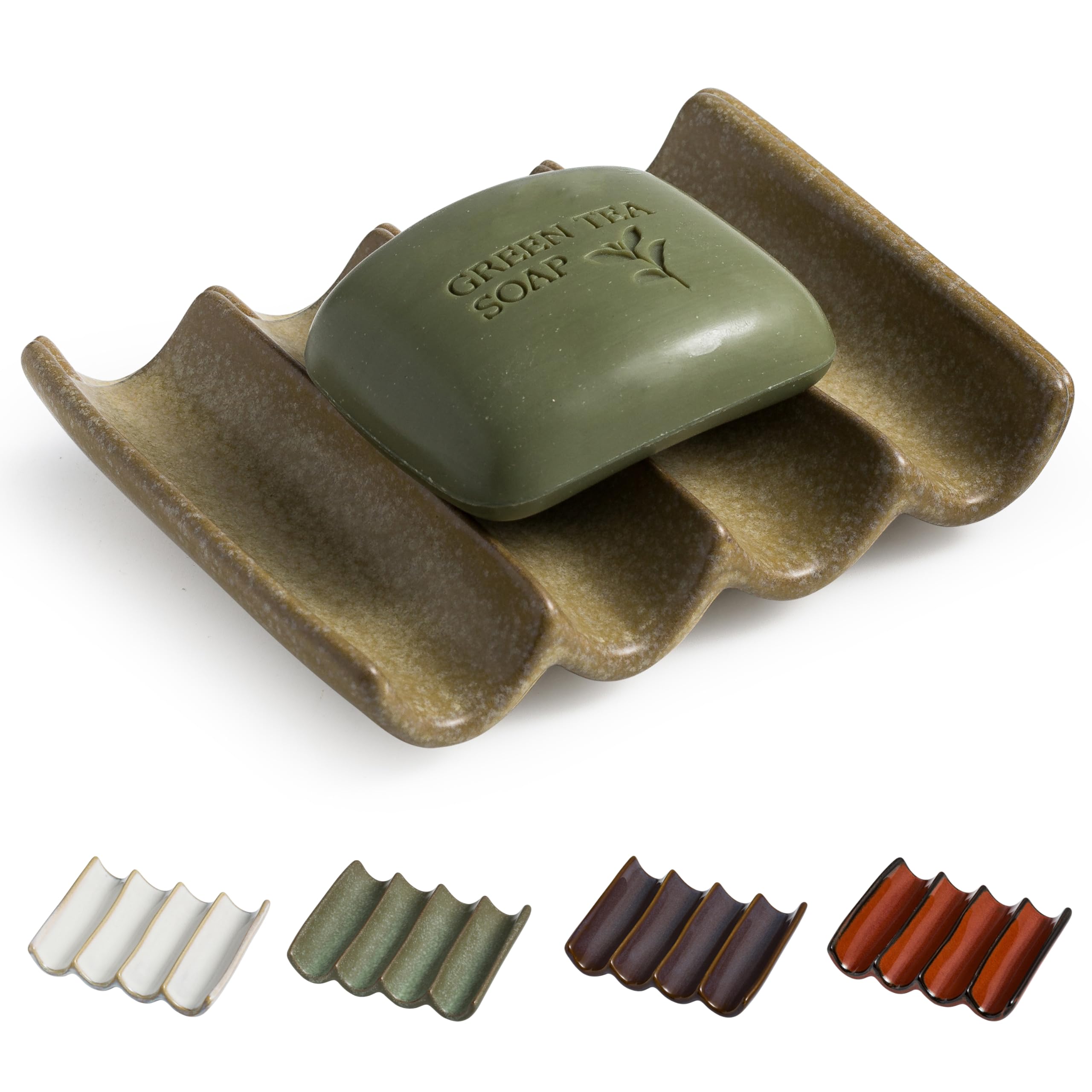 Cormomu Soap Dish Bar Soap Holder For Shower, Self Draining Water Soap Saver Keeper For Bathroom And Kitchen, Porcelain Dishwash