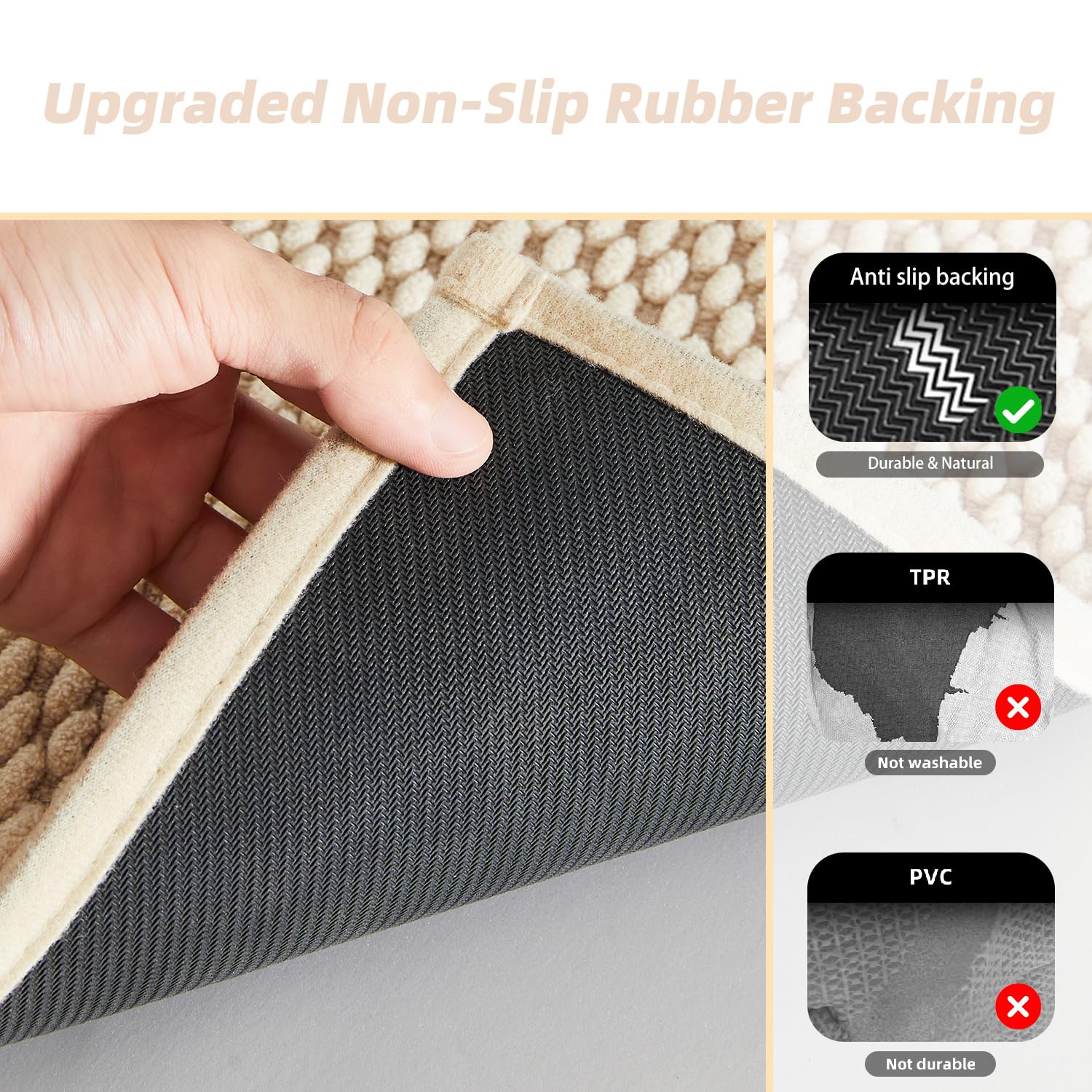 Bululom Bathroom Rug - Soft And Absorbent Chenille With Rubber Backing, Quick-Dry Mat Washable Runner Rug For Shower Floor, Bath