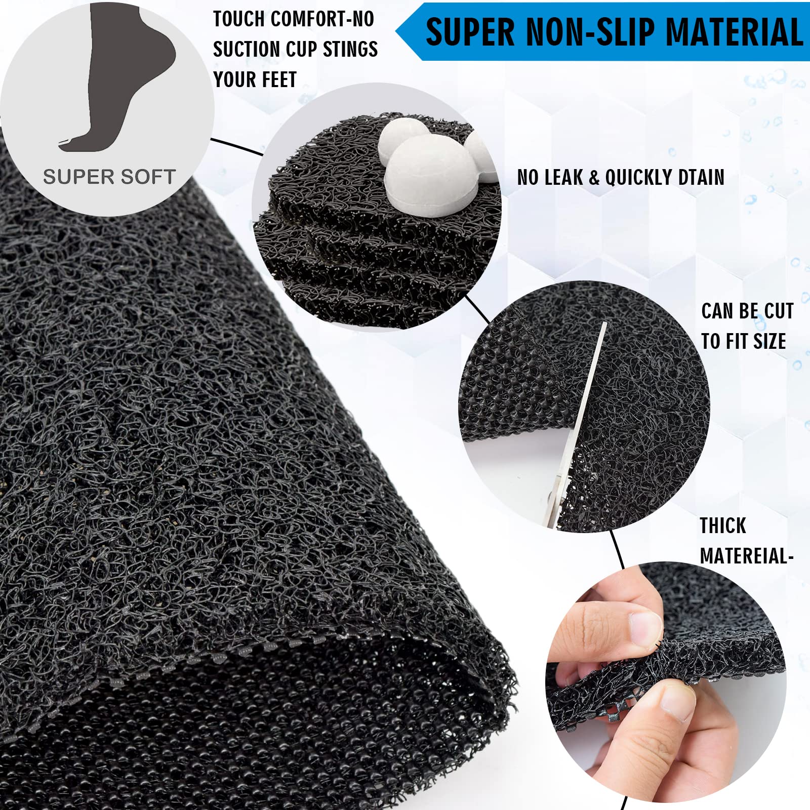 Non Slip Bathtub Mat, 15.7   36 Inch, Pvc Loofah Bathroom Mats, Loofah Mats For Shower And Bathroom, Quick Drying, Black