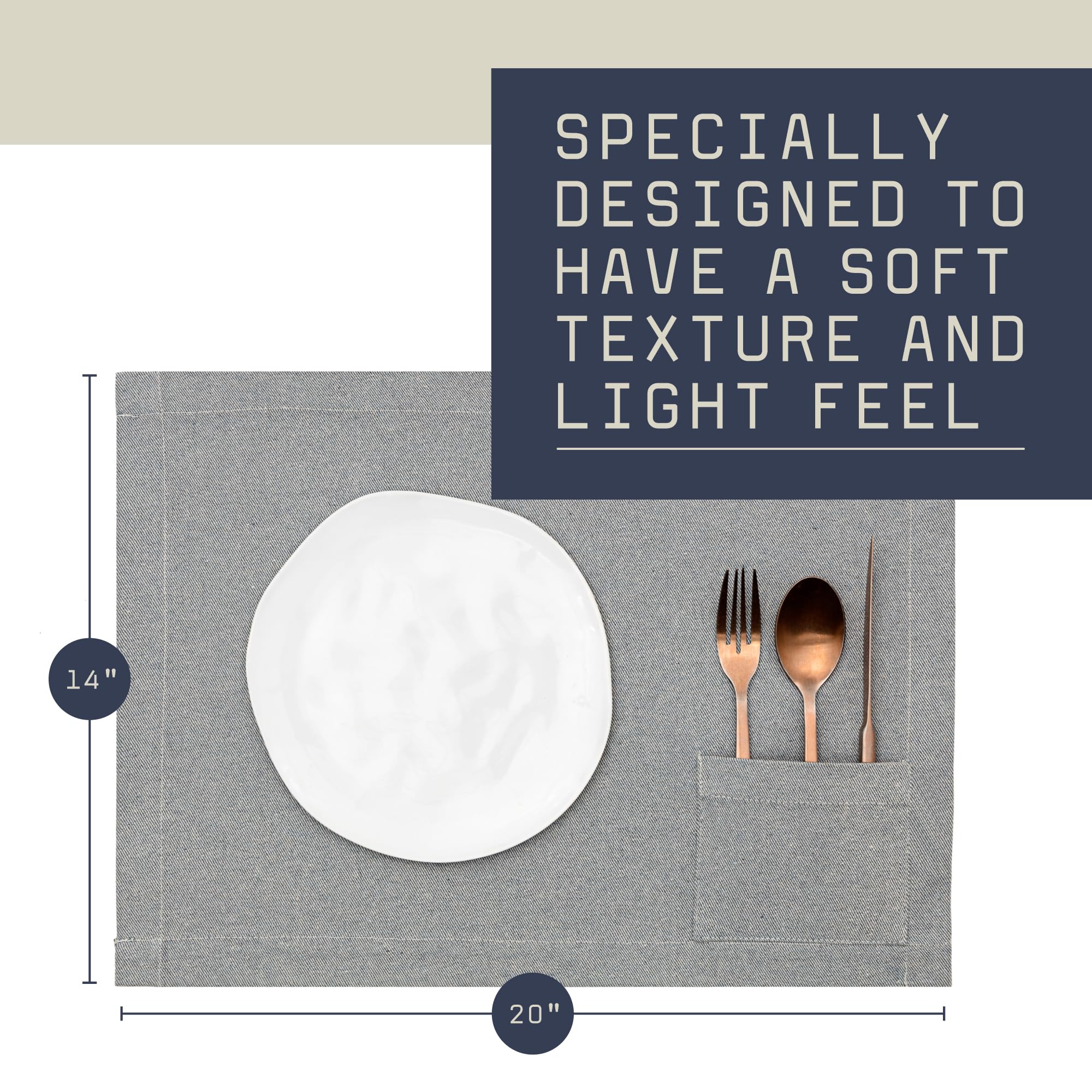 Meema Cloth Placemats With Pockets Set Of 4 | 14 X 20 In | Recycled Denim And Cotton Farmhouse Placemats - Blue With Pocket | Wa