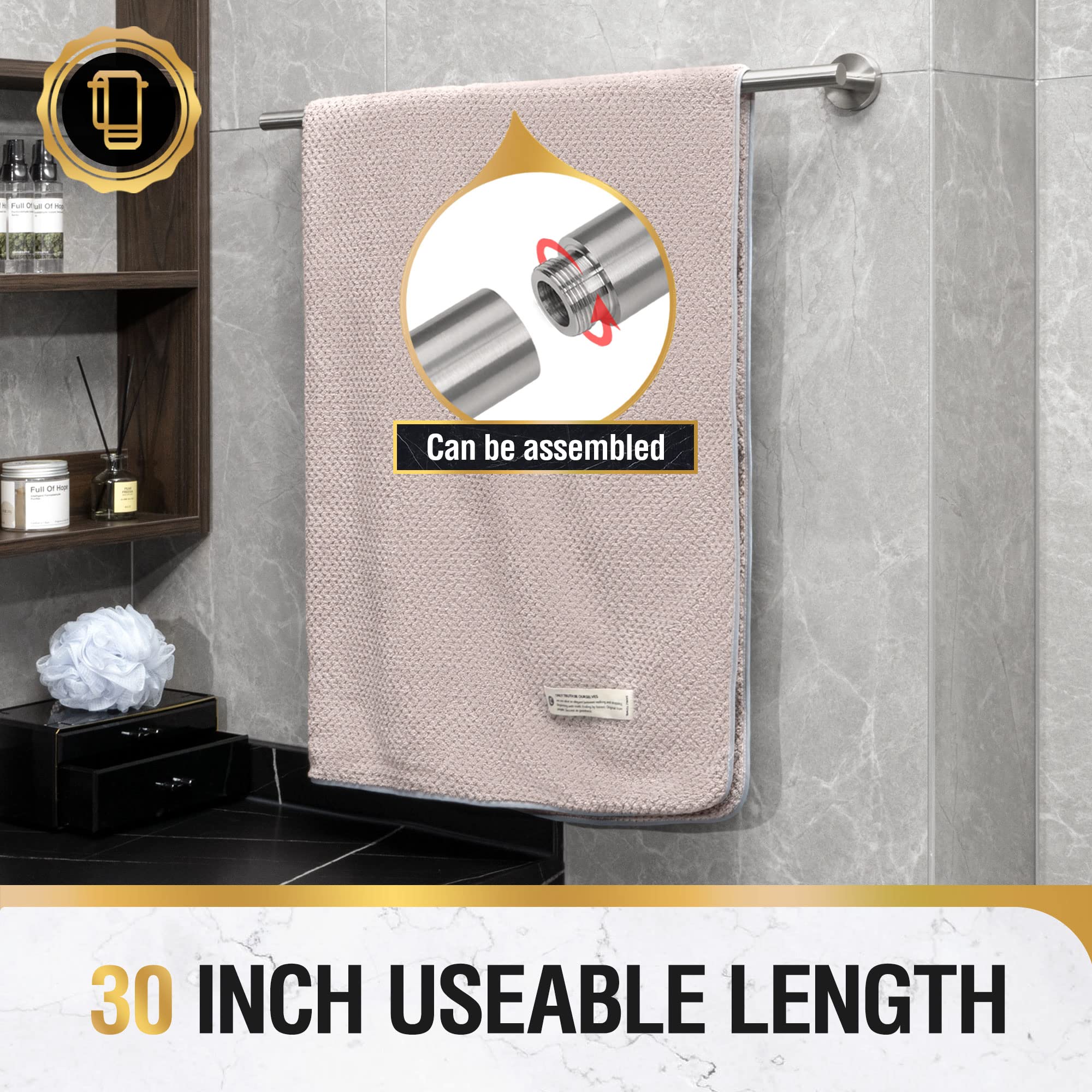 Hitslam Brushed Nickel 31.6 Inch Towel Bar For Bathroom, Sus304 Stainless Steel Bathroom Towel Rack Wall Mounted, Modern Home De