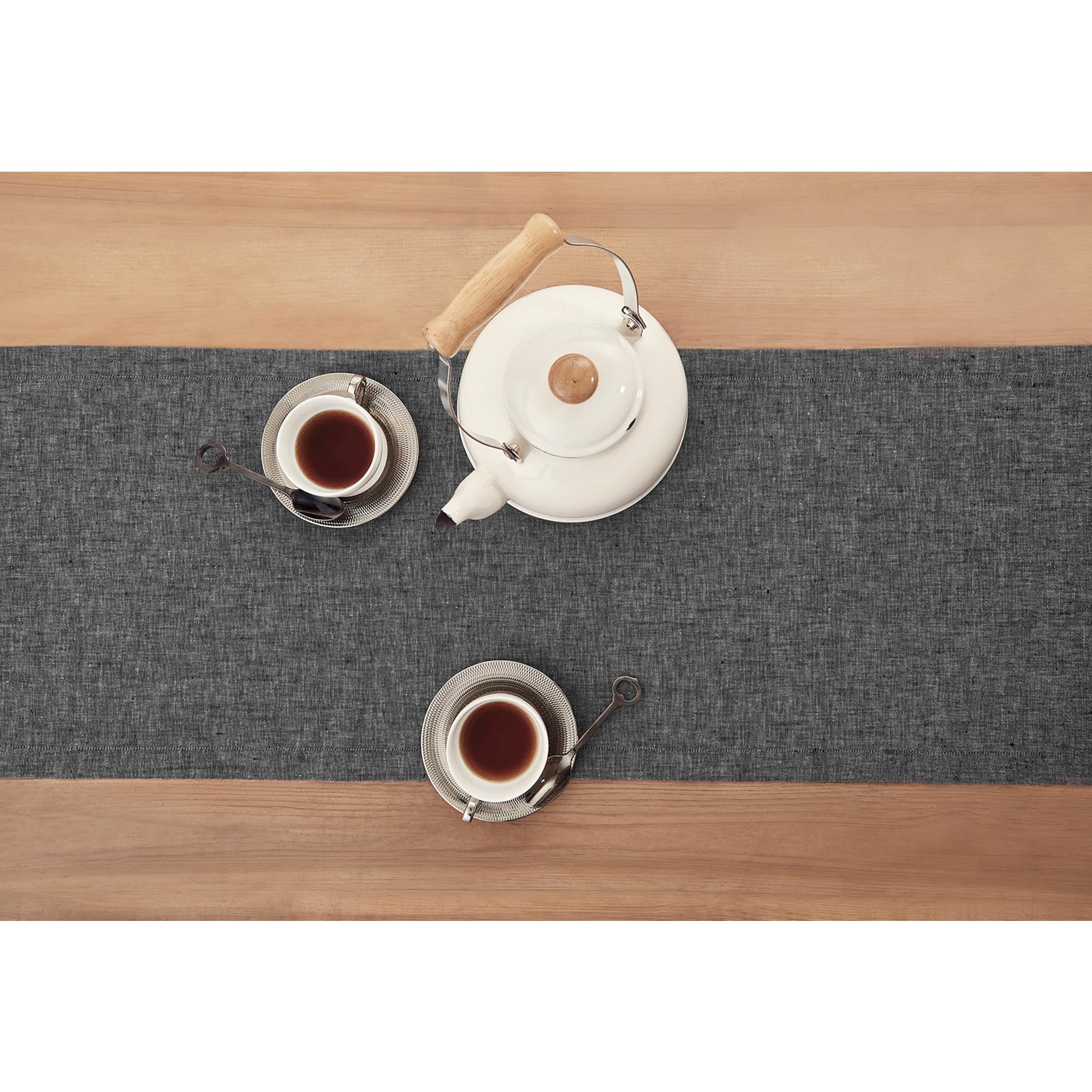 Solino Home Linen Table Runner 108 Inches Long - 100% Pure Linen Charcoal Grey Table Runner 14 X 108 Inch - Machine Washable Din