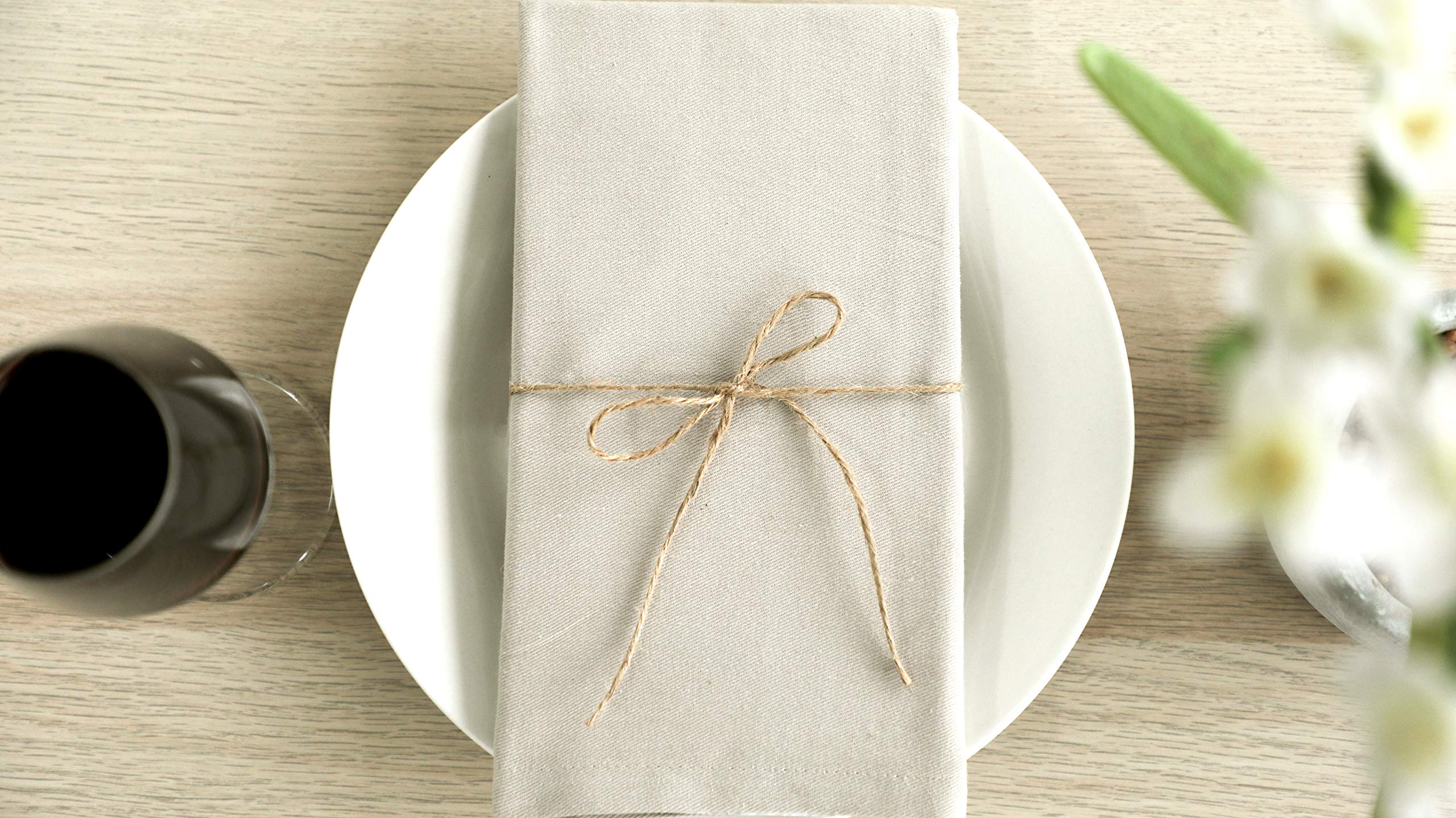 Cotton Beige Napkins Set Of 6 Solid Soft With Hemmed Edges Hotel Quality 18X18 Inch Dinner Napkin For Weddings, Home Dining, Tab