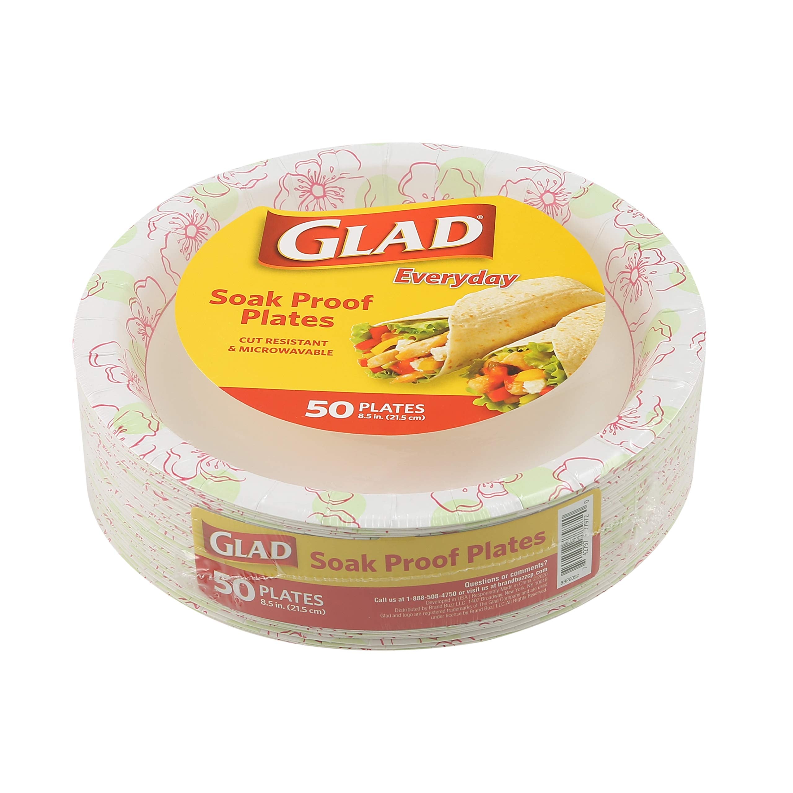Glad Disposable Paper Plates For All Occasions | Round Soak Proof, Cut Proof, Microwaveable Heavy Duty Disposable Plates | 8.5