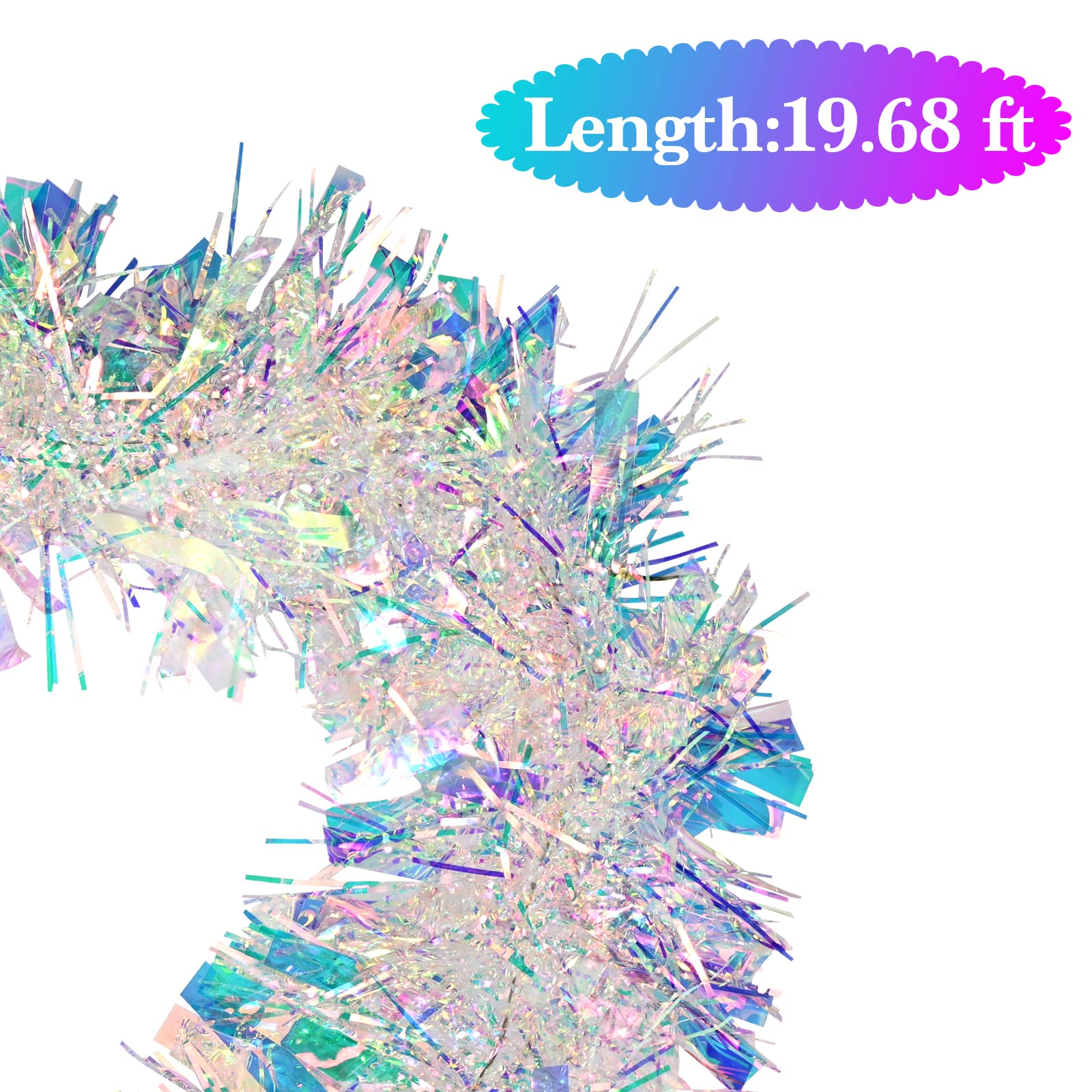 20ft/6m Christmas Tinsel Garland Iridescent Metallic Hanging Garland for Christmas Tree Fireplace Mantle Home Decoration