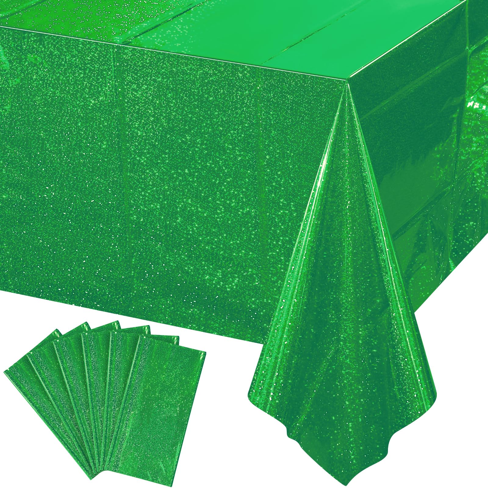 6 Pack Iridescent Green Plastic Tablecloths, Shiny Disposable Laser Rectangle Table Covers, Holographic Foil Tablecloth for St. 