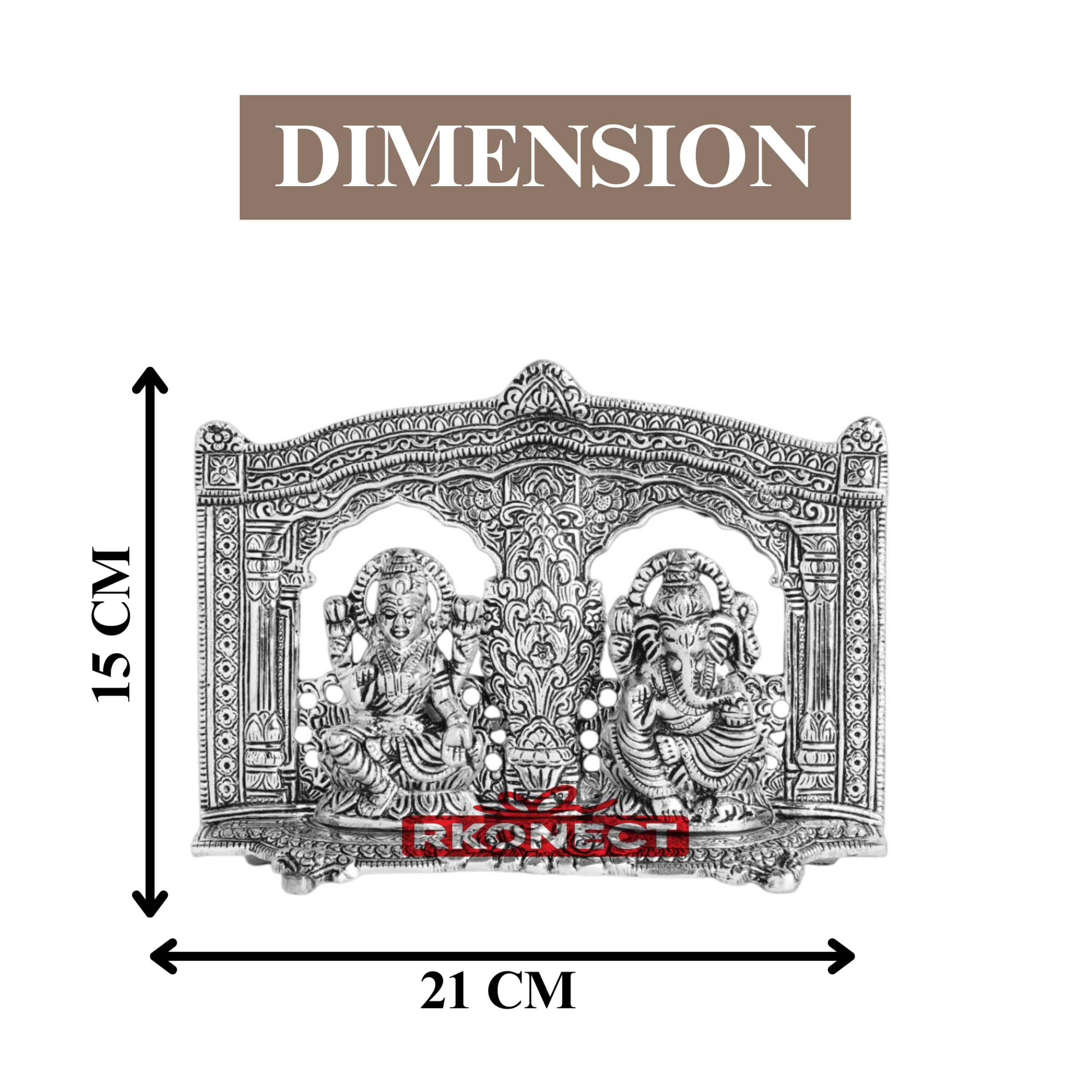 Rkonect Silver Metal Laxmi Ganesh Idol Murti With Oxidized Finish | Lakshmi Ganesha Murti With Beautiful Velvet Box And 6 Piece