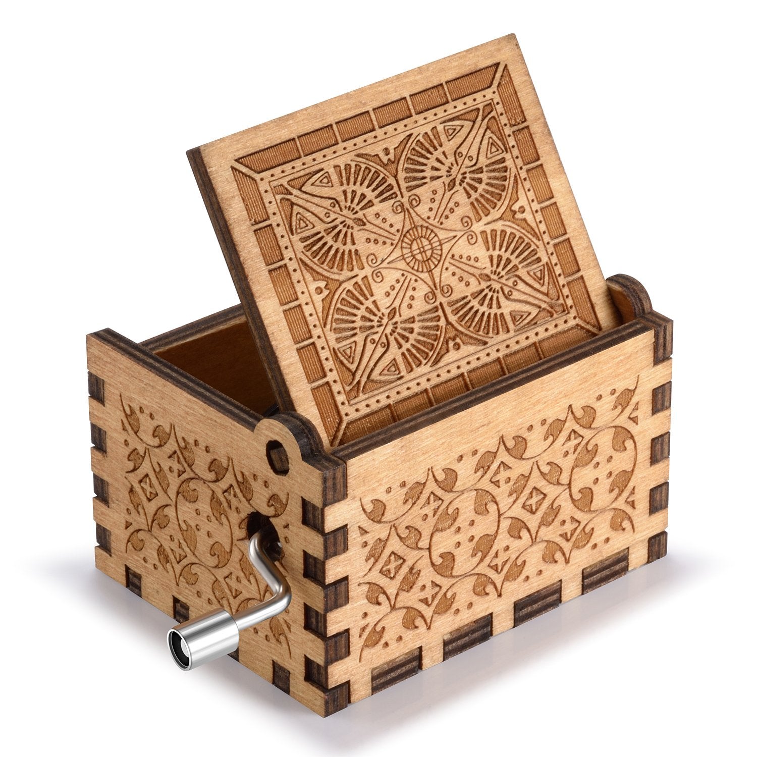 Huntmic Wooden Beauty and The Beast Music Box, Hand Crank Classic Antique Carved Wood Musical Boxes Birthday Gift for Kids Child
