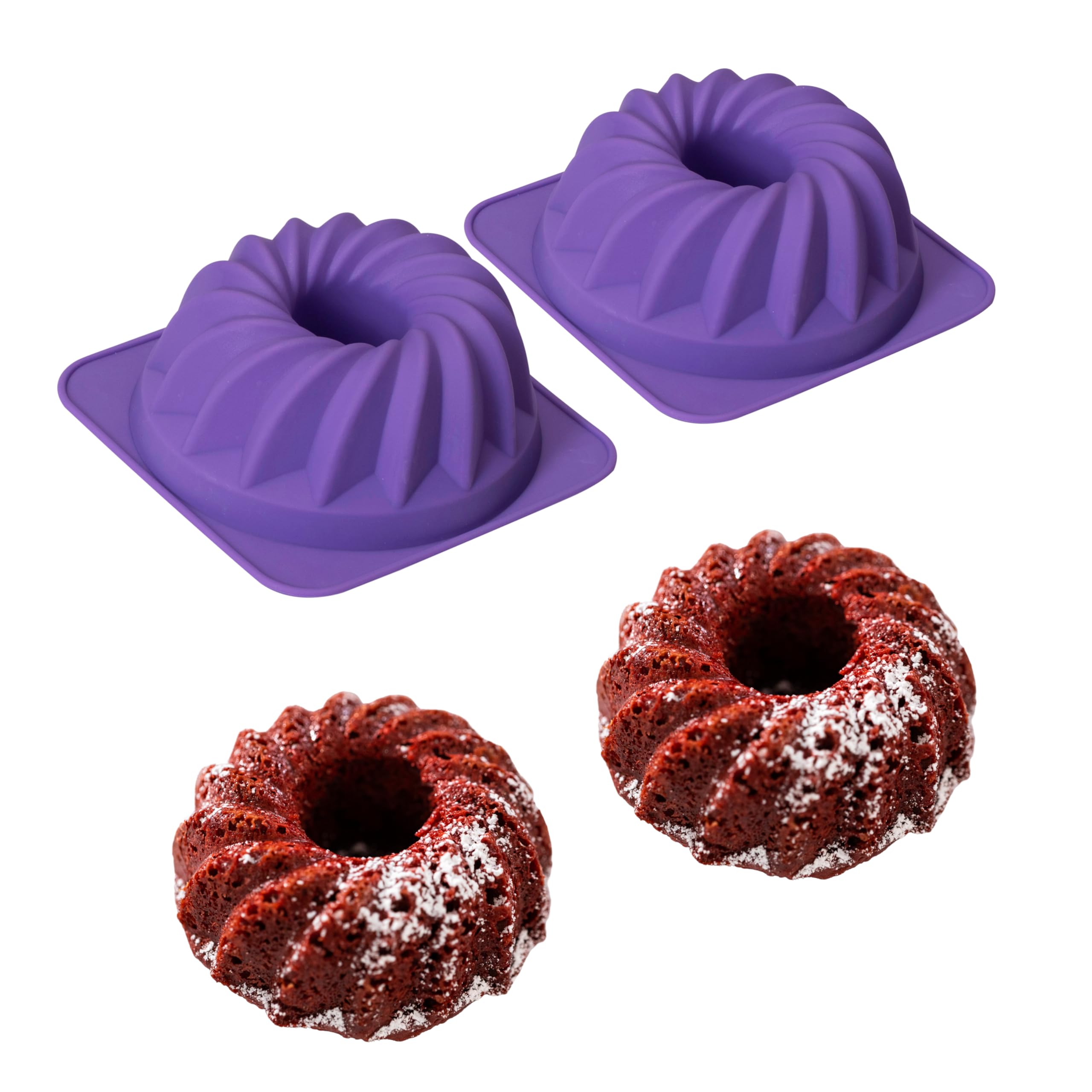 Bakerpan Silicone Small Fluted Cake Pan, 4 3/4 Inch Mini Tube Cake Baking Mold, Fancy Fluted Dessert Mold, Tube Cake Mold For Ba