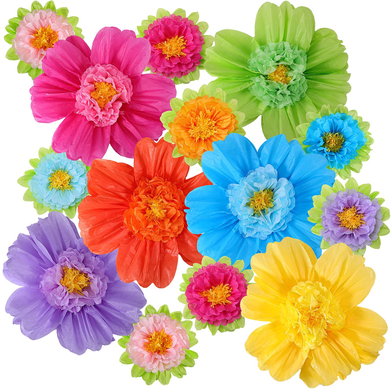 TaoBary 36 Pcs Large Colorful Tissue Paper Flowers 20 Giant Fiesta Paper Pom Poms Classroom Wall Decor Birthday Wedding Engageme