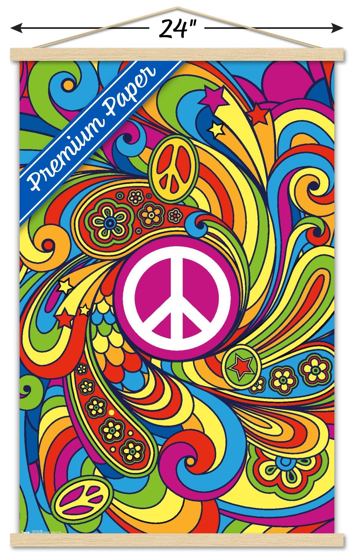 Trends International Peace Sign Wall Poster, 22.375'' X 34'', Premium Print And Beechwood Hanger Bundle