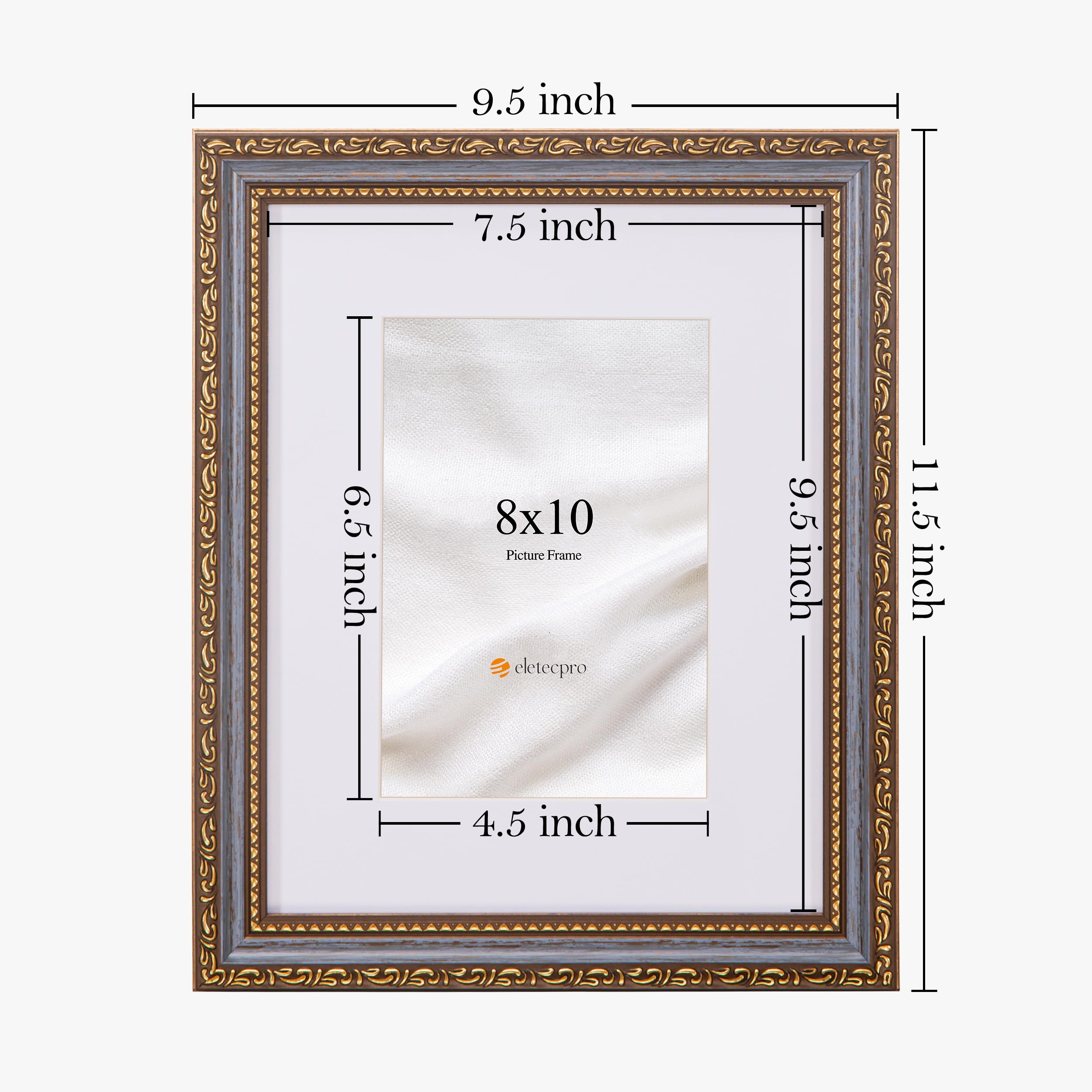 eletecpro 8x10 Picture Frames Set of 4, Vintage 8 x 10 Photo Frames with Glass, Display 5x7 Photo with Mat or 8x10 without Mat f