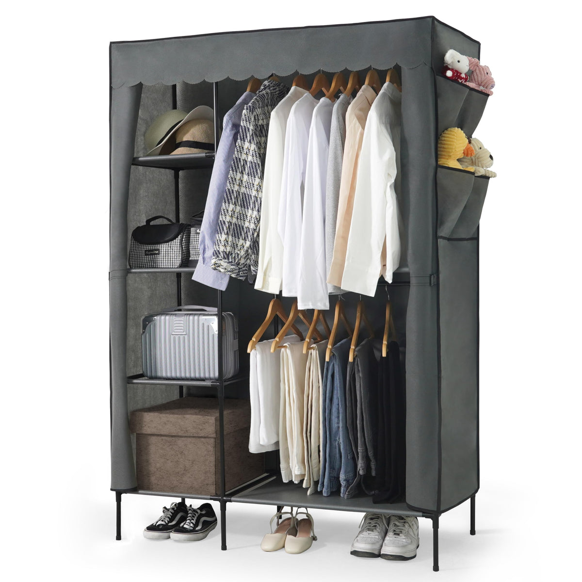 Caphaus 44-Inch Clothing Rack With Cover, Portable Closet Wardrobe, Covered Garment Rack For Hanging Clothes, 230Lb Capacity Hea