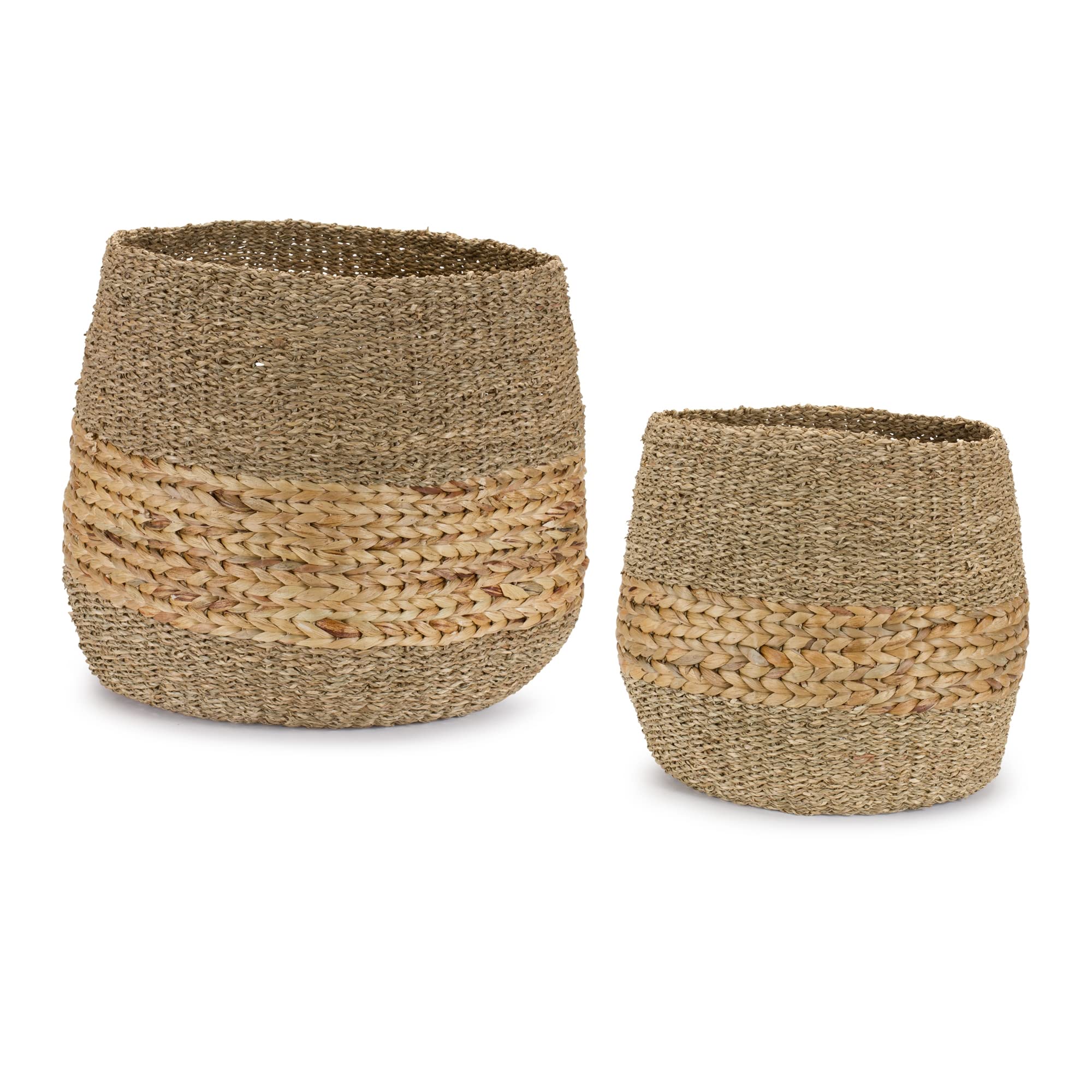 Melrose Modern Home Decorative Basket (Set of 2) 16.25D x 14.5H, 18D x 17H Seagrass
