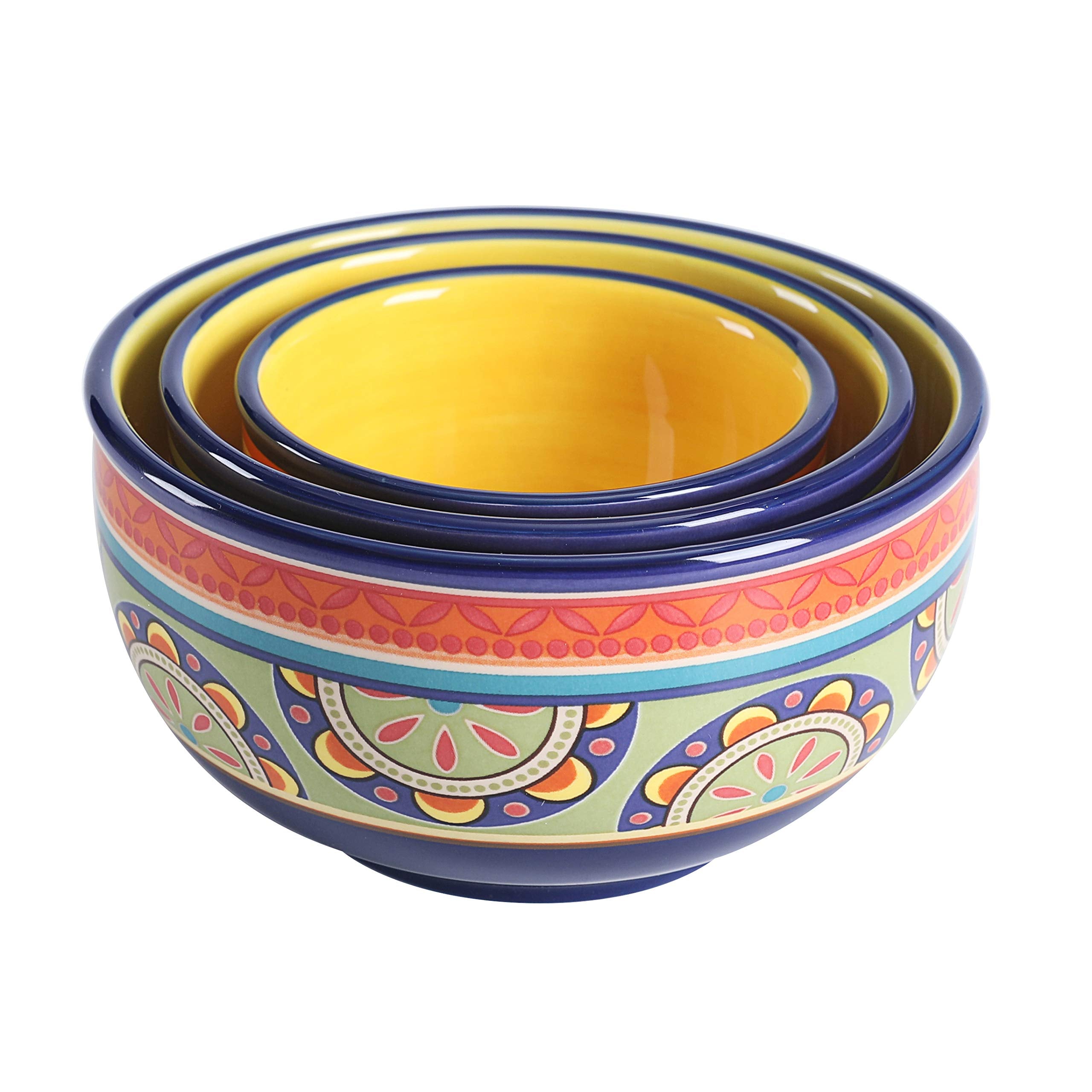 Bico Tunisian Ceramic Bowl With Air Tight Lid Set Of 3(27Oz, 18Oz, 9Oz Each), Prep Bowls, Food Storage Bowl For Salad, Snacks, F