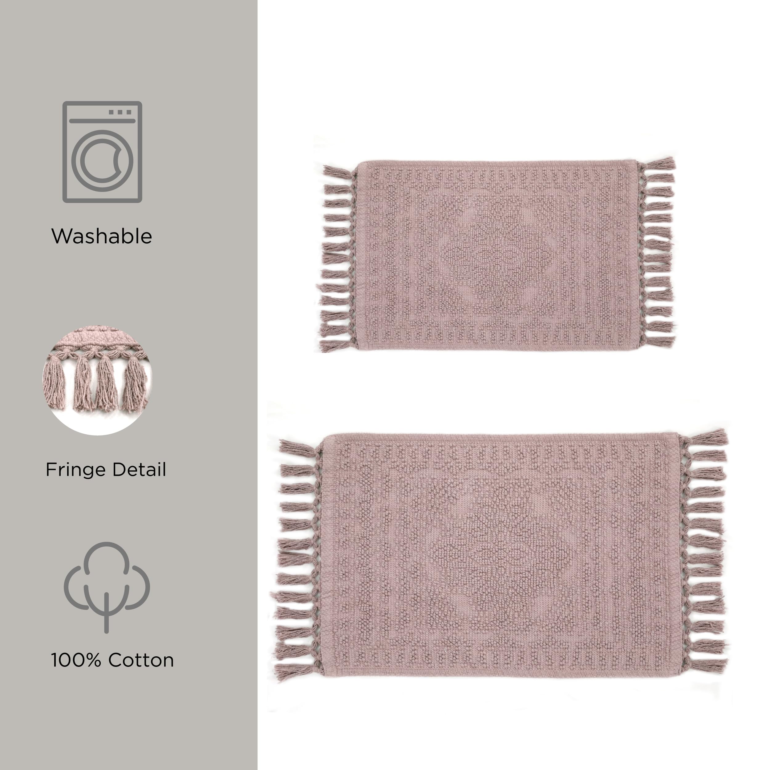 French Connection Nellore Bathroom Rugs, Set Of 2 Woven And Beaded Bathroom Mats, Durable Non-Slip Bath Rugs, Thick Bath Mats Fo