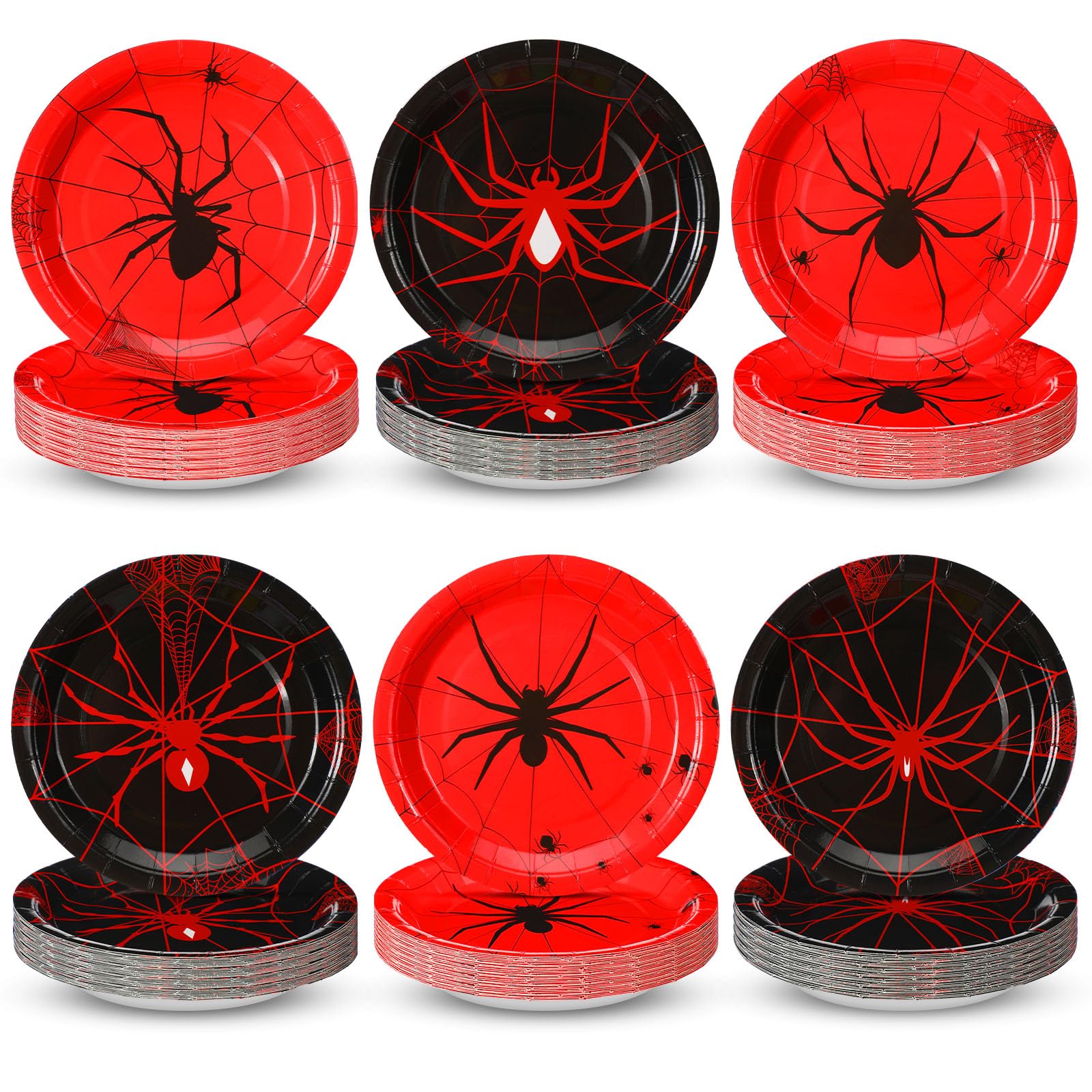 Moinchore 60 Pcs Spider Paper Plates Bulk 7 Inches Disposable Round Dessert Plates for Spider Halloween Birthday Party Dinner Su