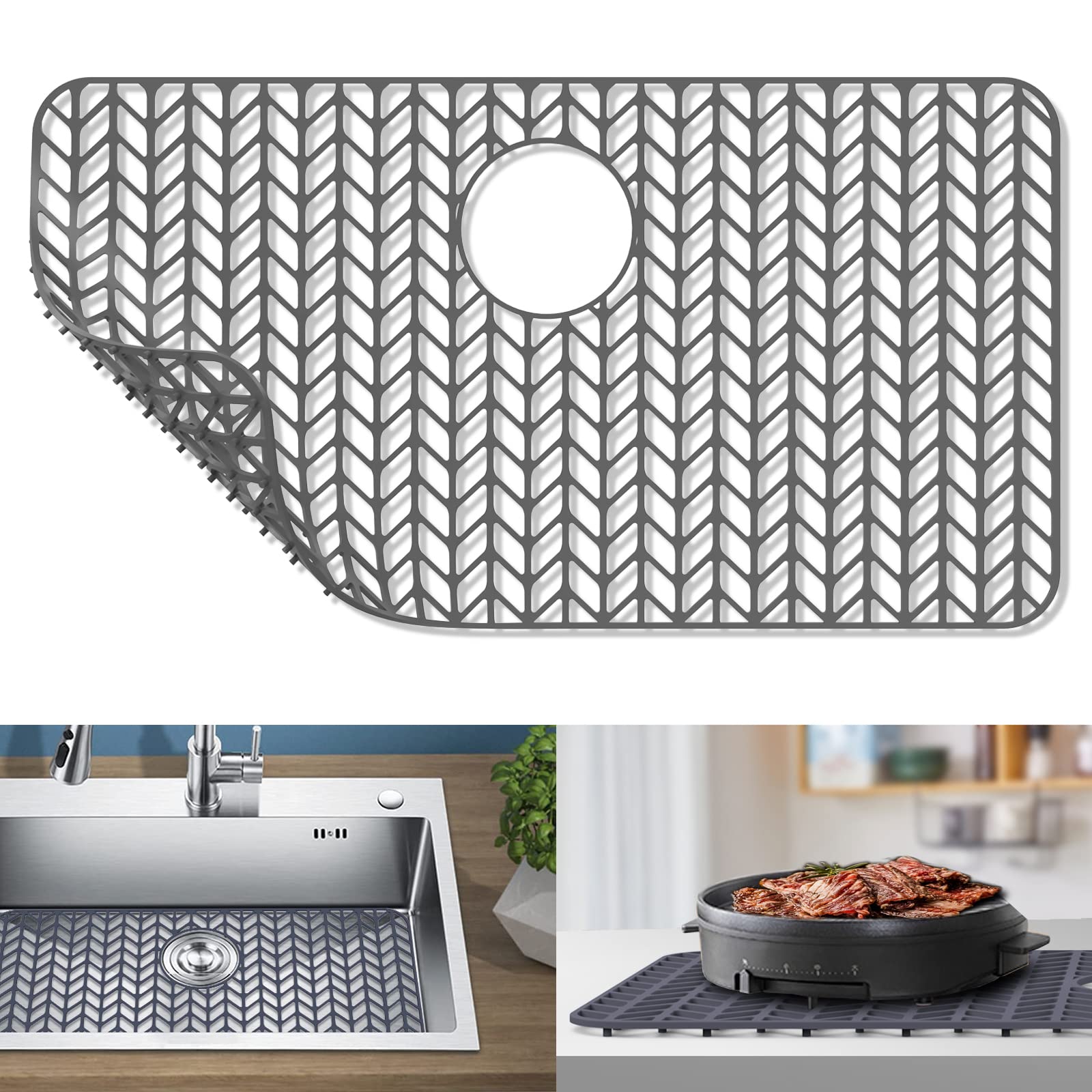 Awoke Sink Protectors For Kitchen Sink - 28.4''X 15.2'' Sink Mat - Heat-Resistant Easy-Clean Silicone Sink Mat - For Protection