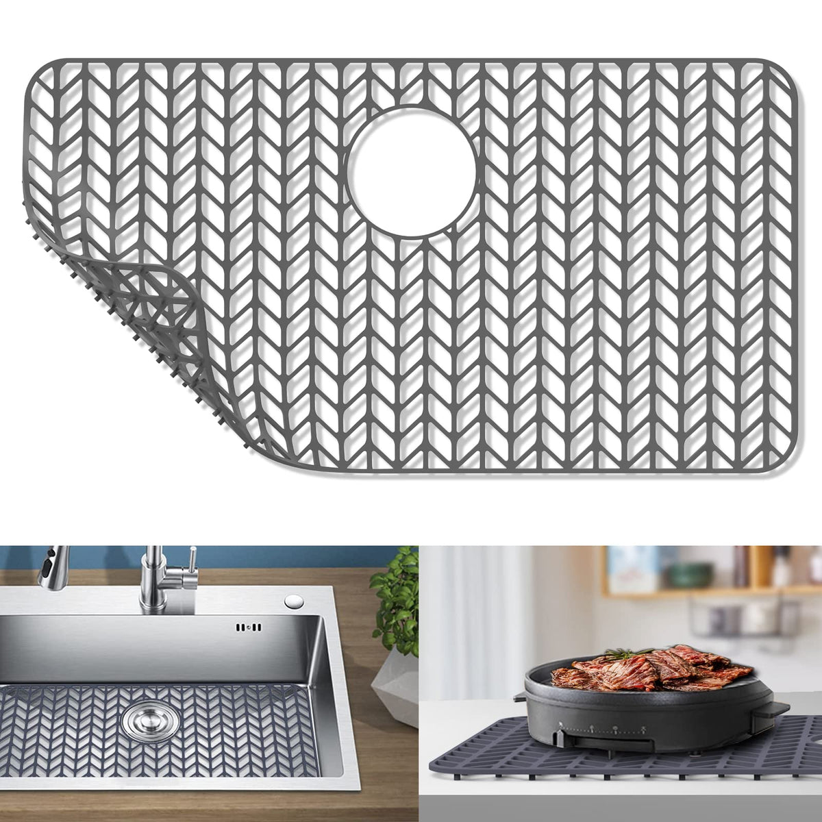 Guukin Sink Protectors For Kitchen Sink - 28.4''X 15.2'' Silicone Kitchen Sink Mat Grid For Bottom Of Farmhouse Stainless Steel