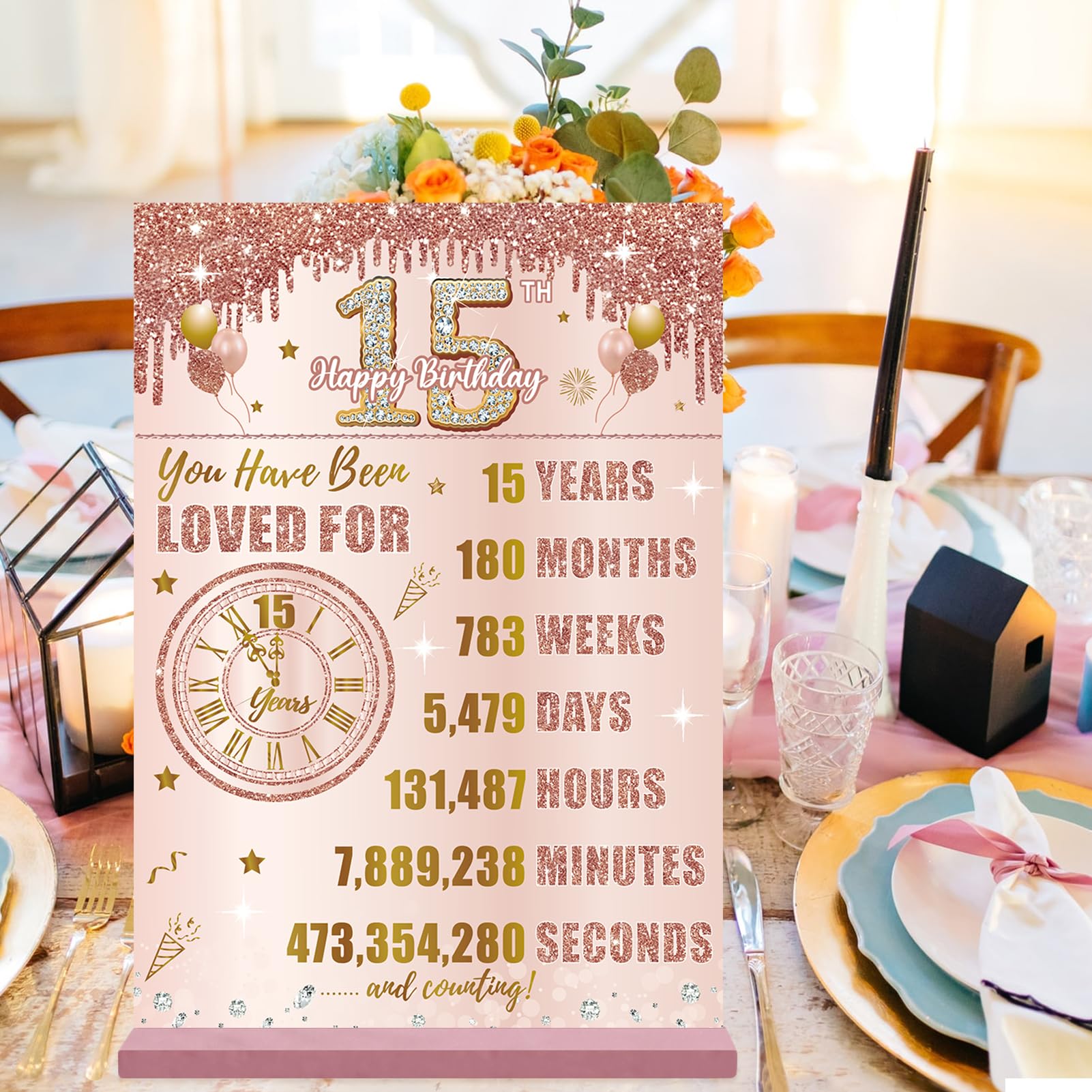 Bumqviy 15Th Birthday Decorations Back In 2009 Table Sign For Girls Women, Pink Rose Gold Happy 15Th Birthday Two-Sided Wooden P