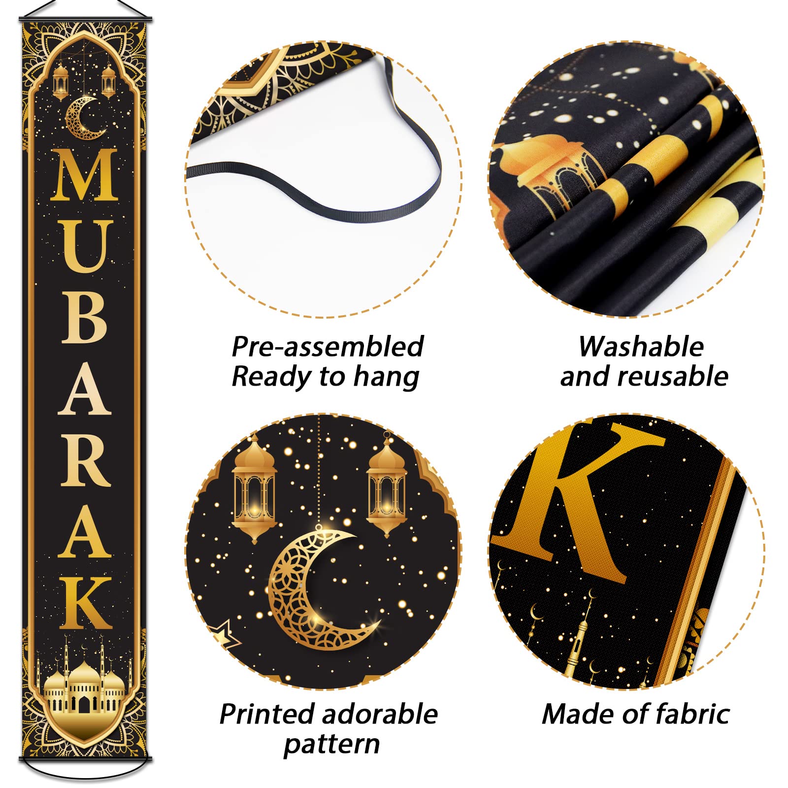 Ramadan Mubarak Banner Eid Mubarak Door Sign Hanging Banners Decoration Set For Ramadan Themed Party Indoor And Outdoor Party Su