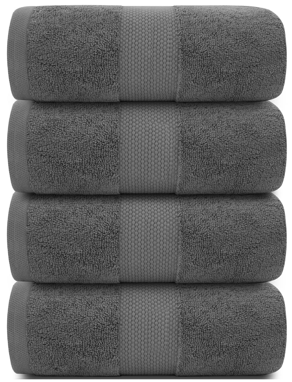 Luxury White Bath Towels Large - 100% Soft Cotton 700 Gsm | Absorbent Hotel Bathroom Towel | 27 Inch X 54 Inch | Set Of 4 | Gray