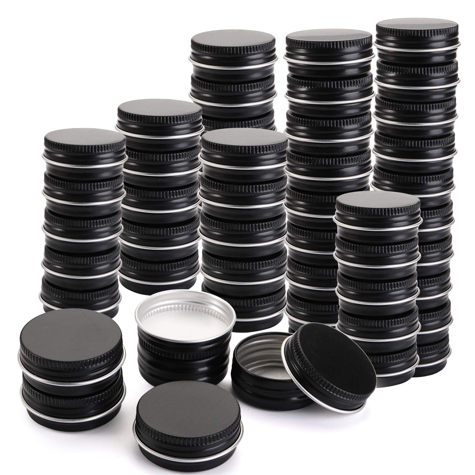 Foraineam 100 Pack 0.5 Oz Mini Aluminum Round Lip Balm Tin Containers With Screw Lid - 15Ml Metal Storage Travel Tins Matte Blac