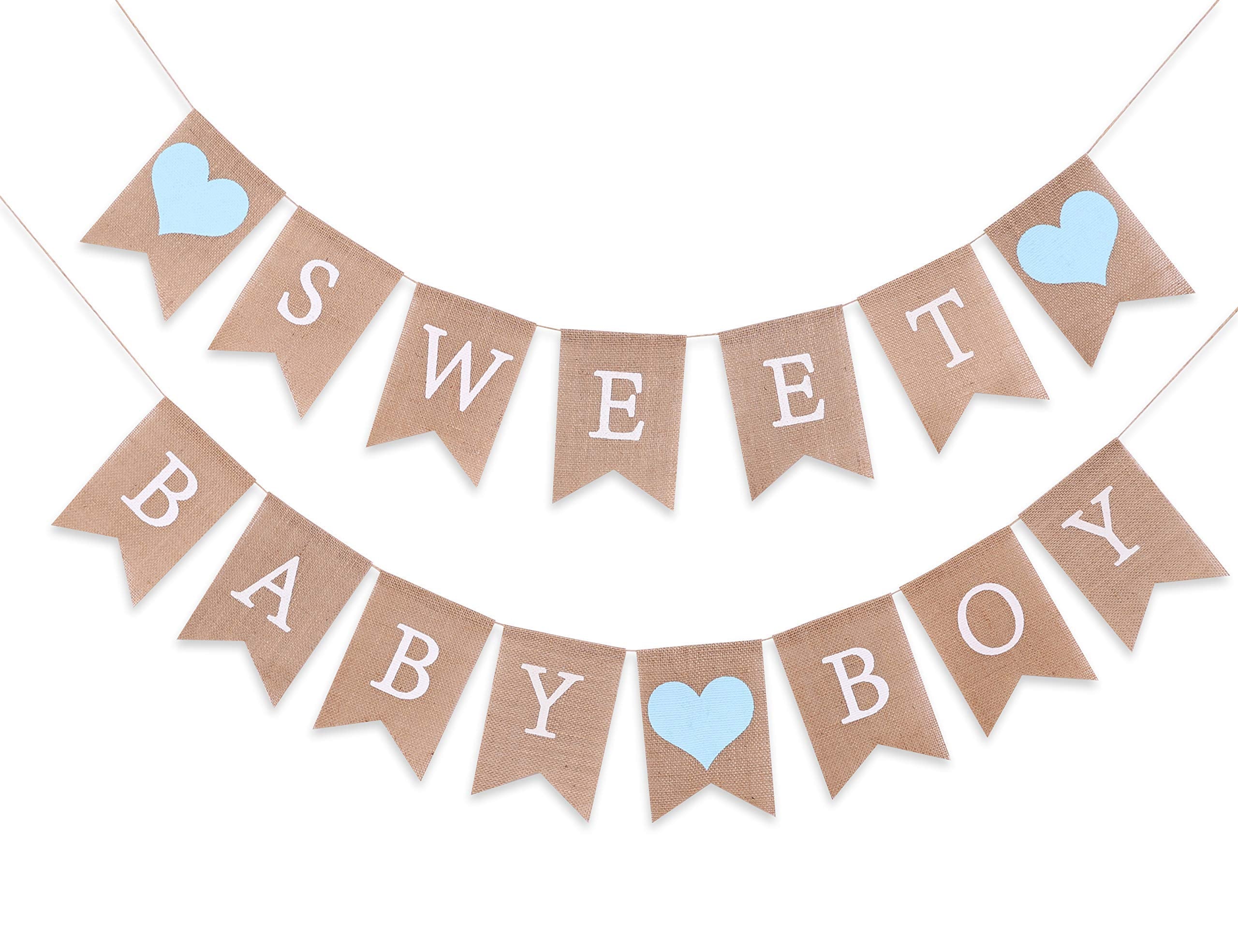 Sweet Baby Boy Burlap Banner - Rustic Baby Shower Decorations, Photo Props (Sweet Baby Boy Blue)