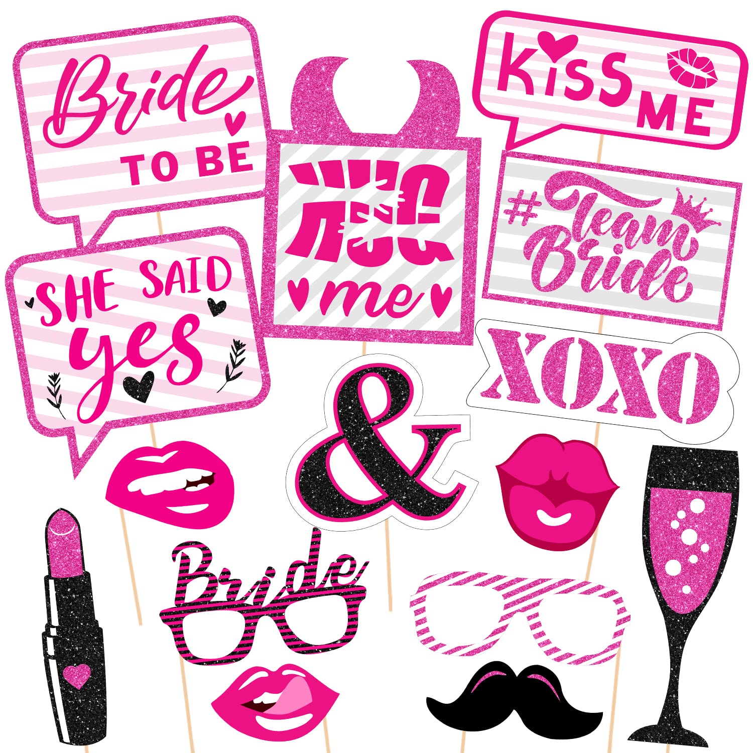 Zyozique Bridal Shower, Wedding Photo Booth Props  15 Pieces, preAssembled  White Bachelorette Party Decorations, Bride to Be