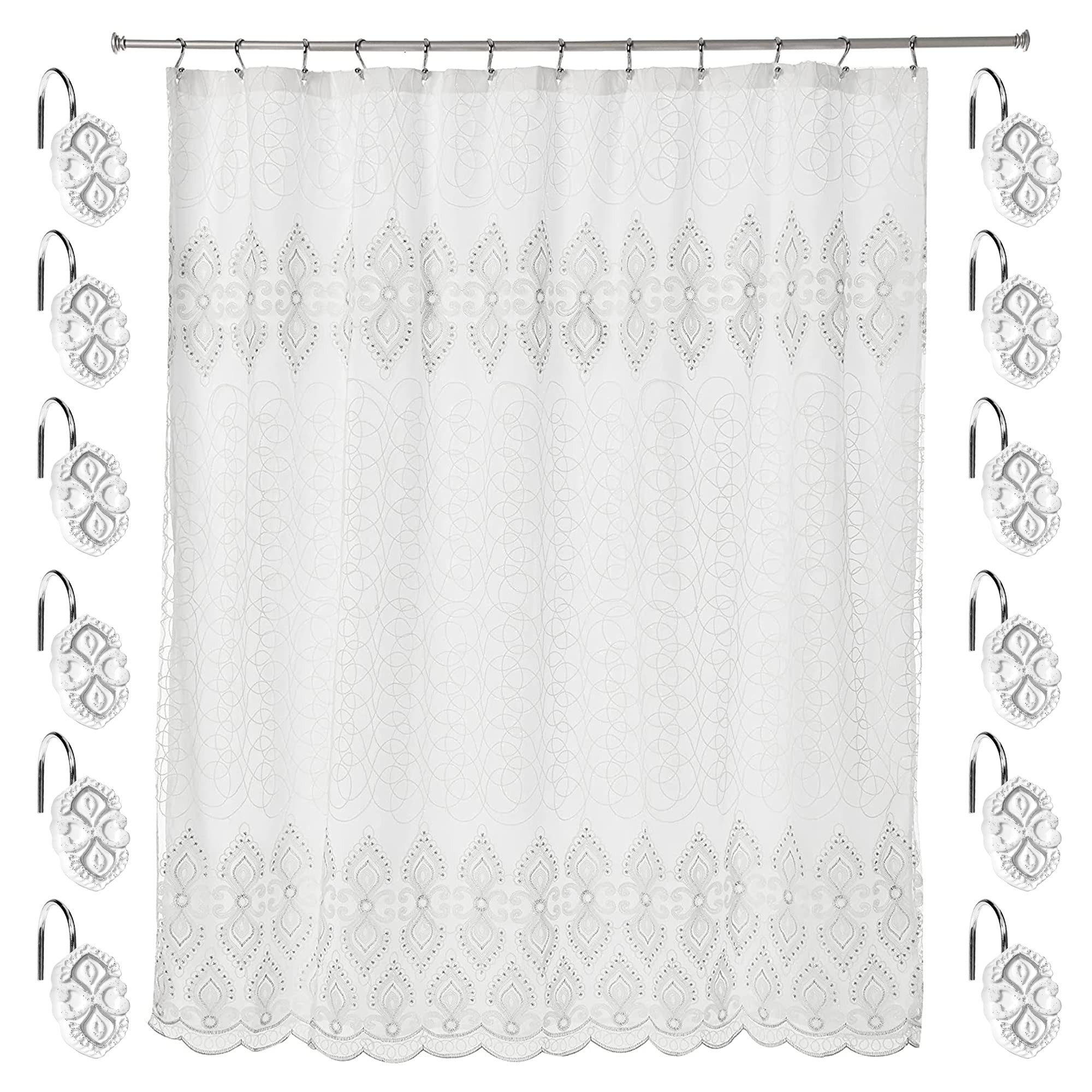 Zahari Home 13Pc Monaco Bathroom Shower Curtain Set Classic Shower Curtain & 12 Shower Curtain Hooks Luxury Contemporary Beautif