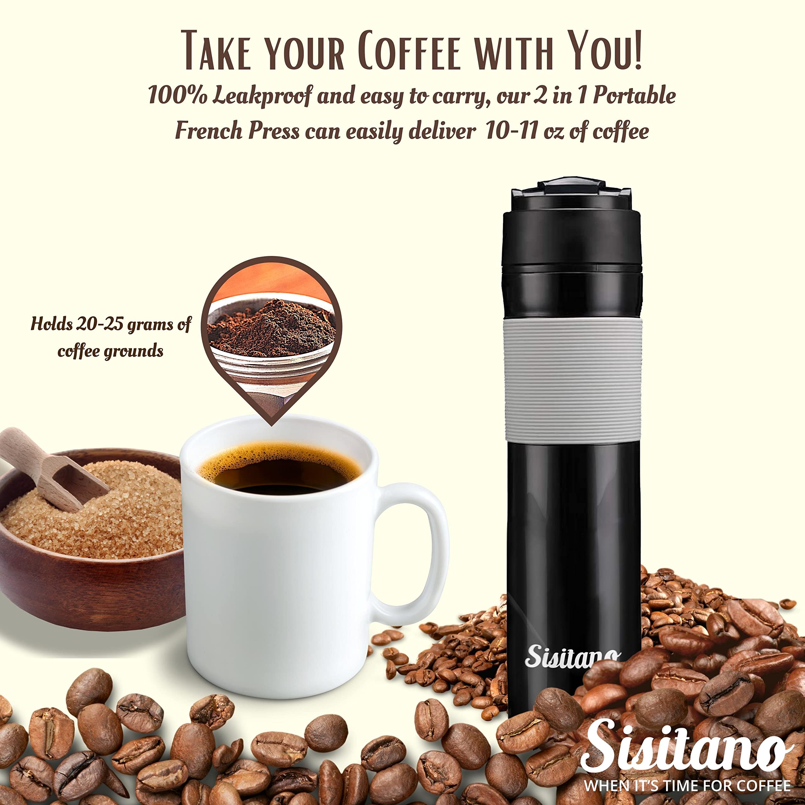 Sisitano 2In1 Travel French Press Coffee Maker, Portable 11.8 Oz Tumbler Coffee French Press For Ground Coffee & Tea Leaves; Ice