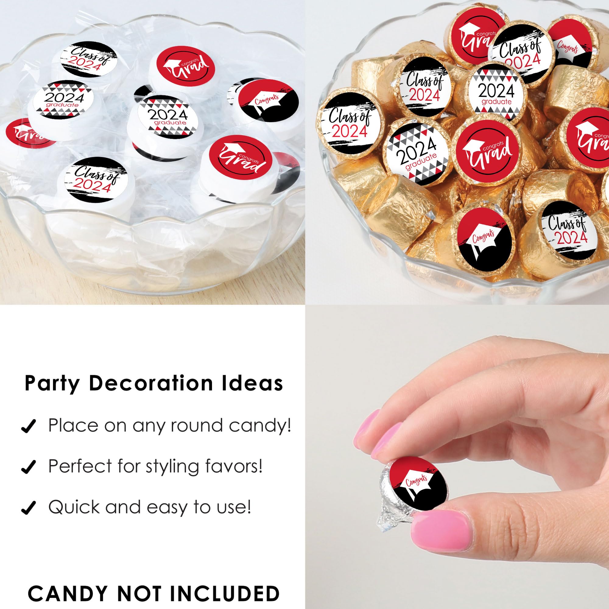 Big Dot Of Happiness Red Grad - Best Is Yet To Come - 2024 Red Graduation Party Small Round Candy Stickers - Party Favor Labels